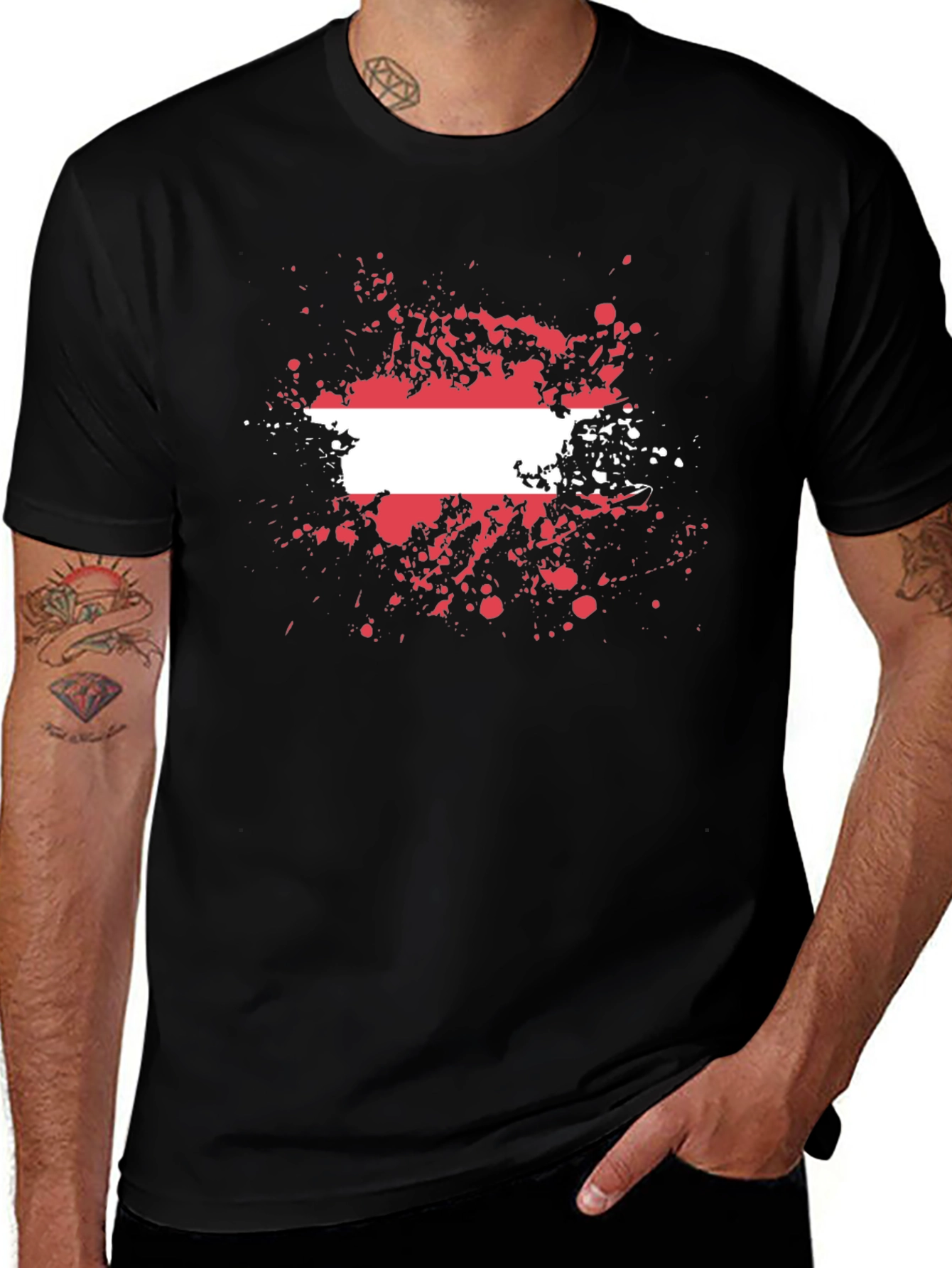 Austria Flag Splatter T-Shirt - Black