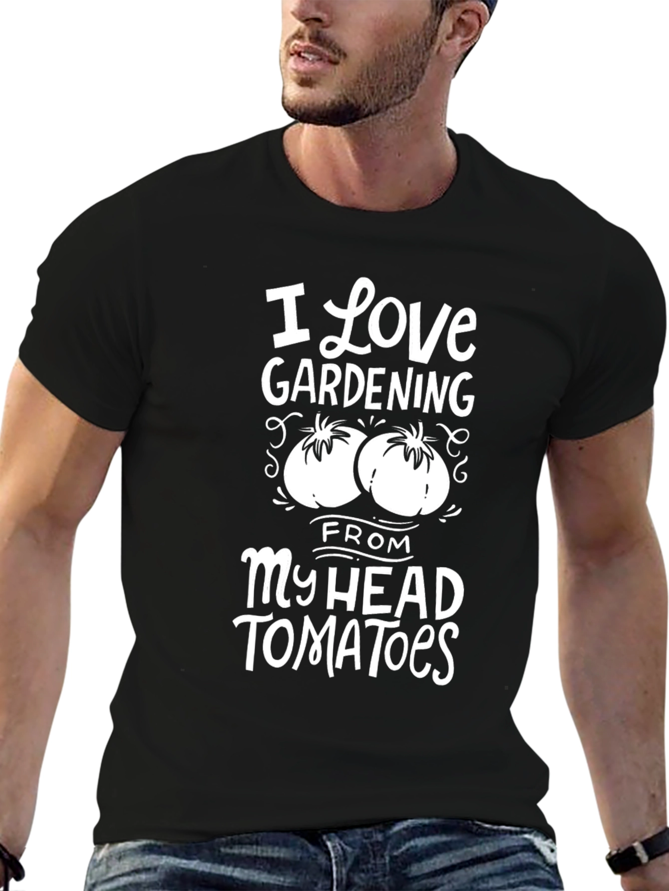 I Love Gardening From My Head Tomatoes Black T-Shirt