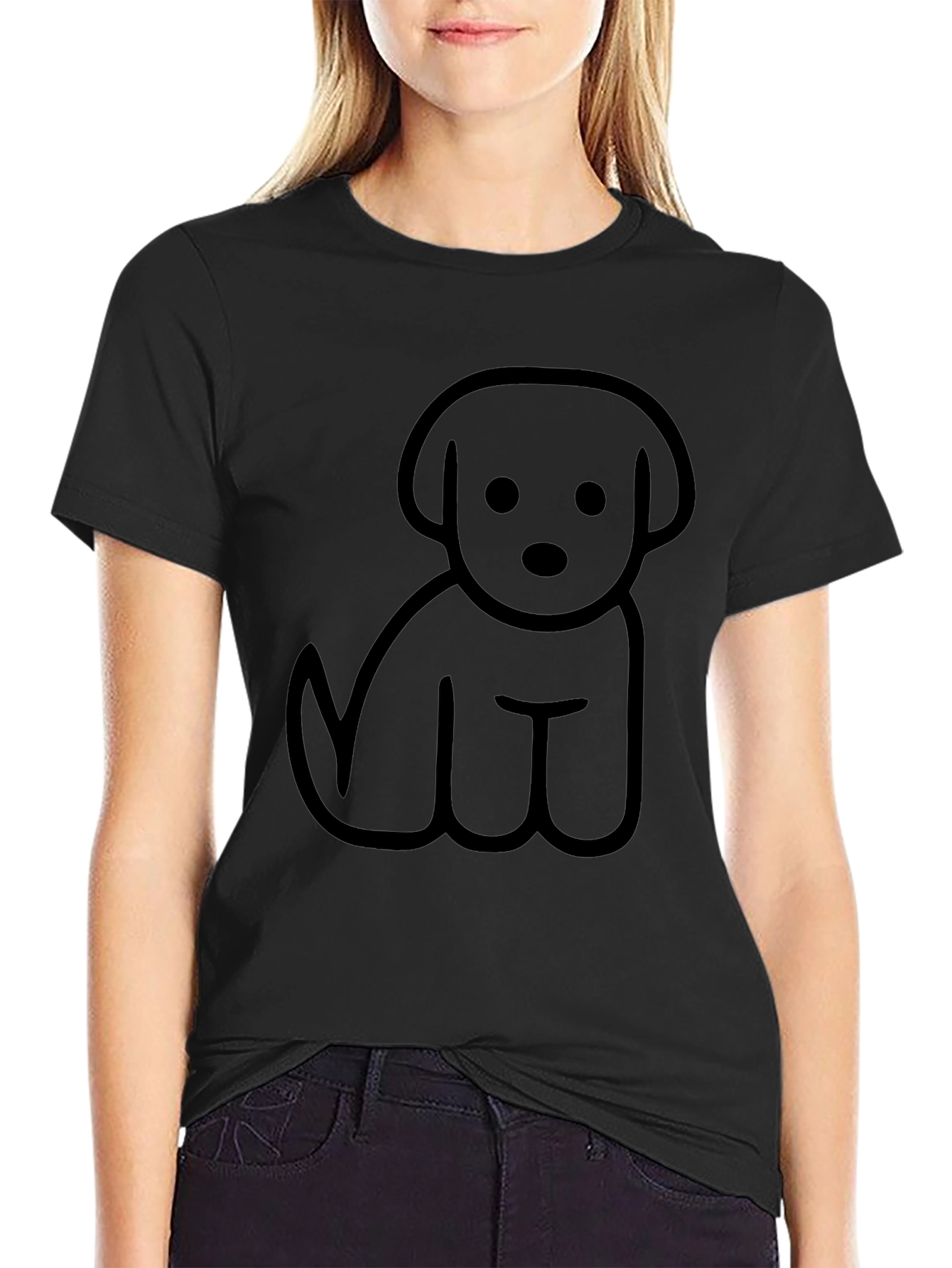 Cute Dog Graphic Tee - Casual Black T-Shirt