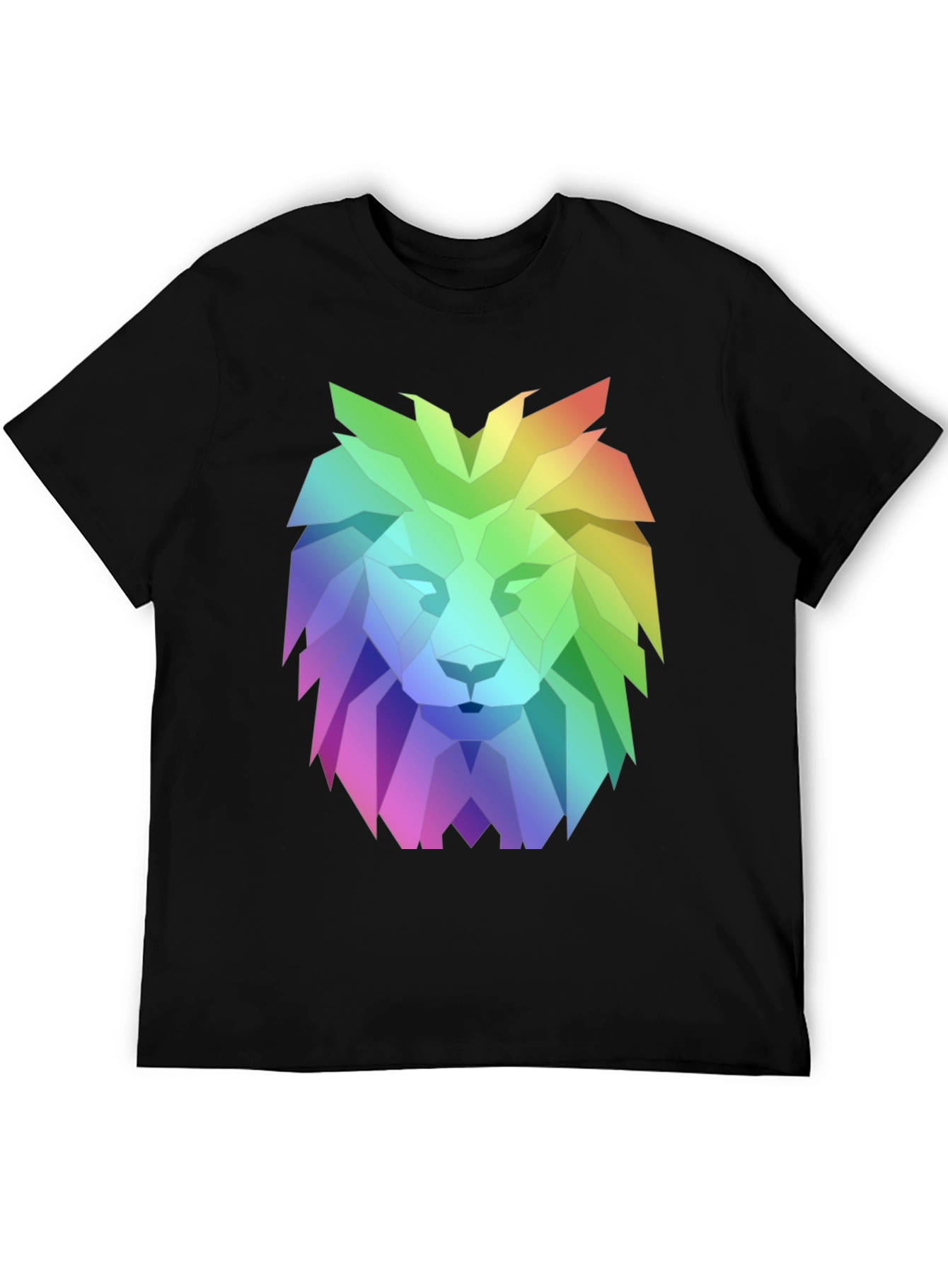 Geometric Lion Graphic Tee - Bold Rainbow Design