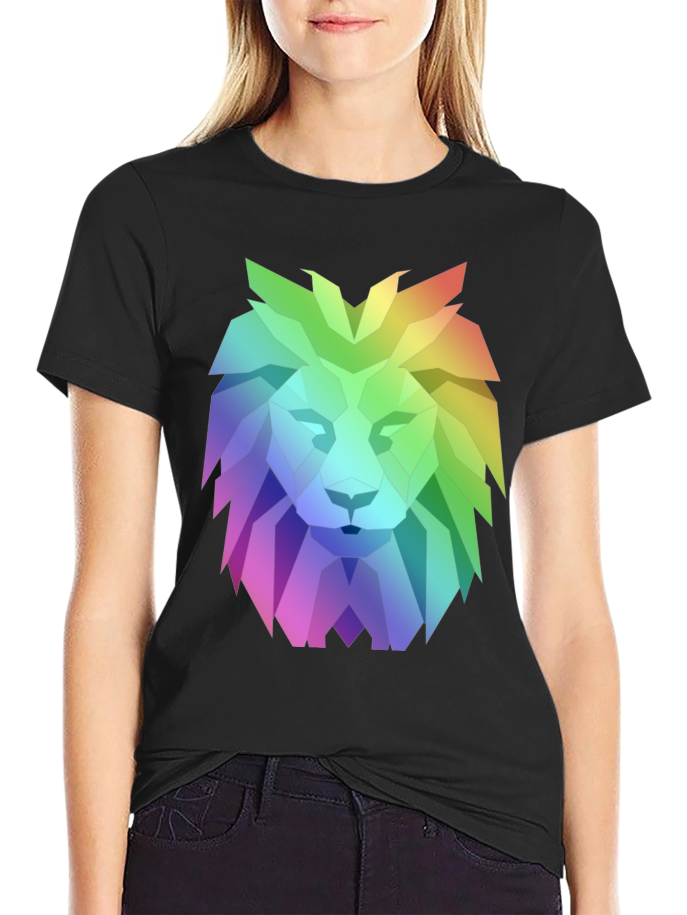 Geometric Lion Graphic Tee - Bold Rainbow Design