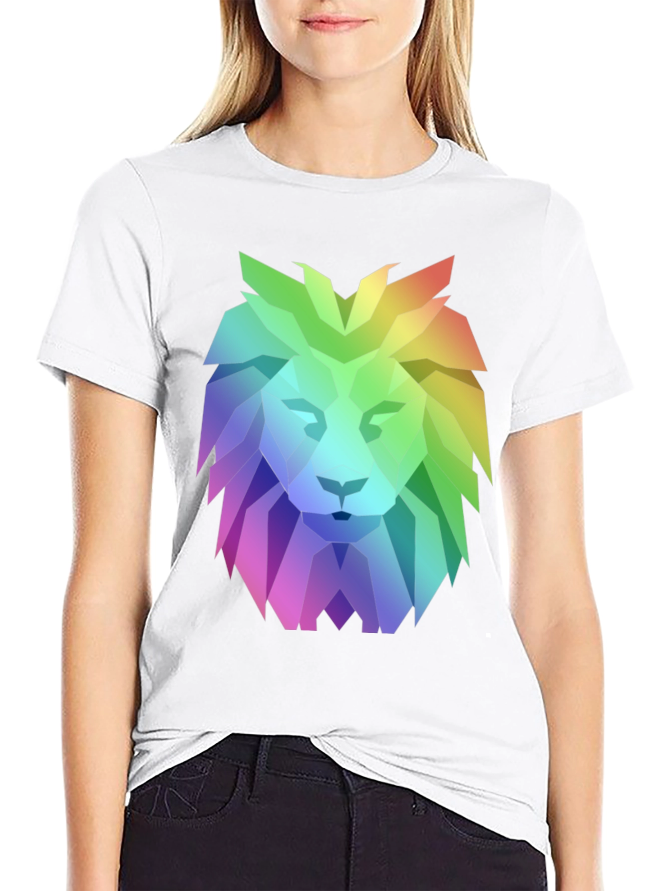 Geometric Lion Graphic Tee - Bold Rainbow Design