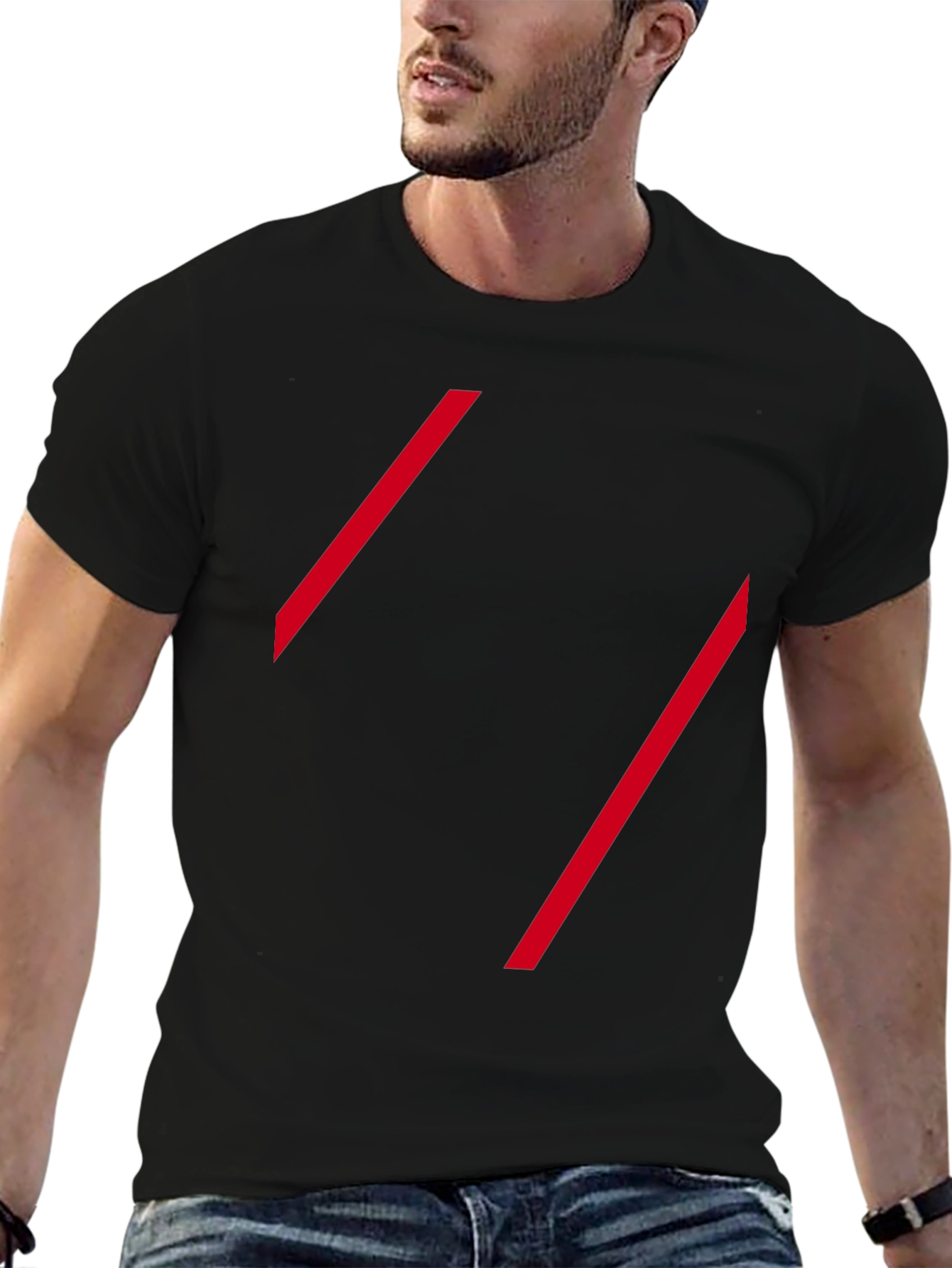 Modern Black Tee with Red Diagonal Lines