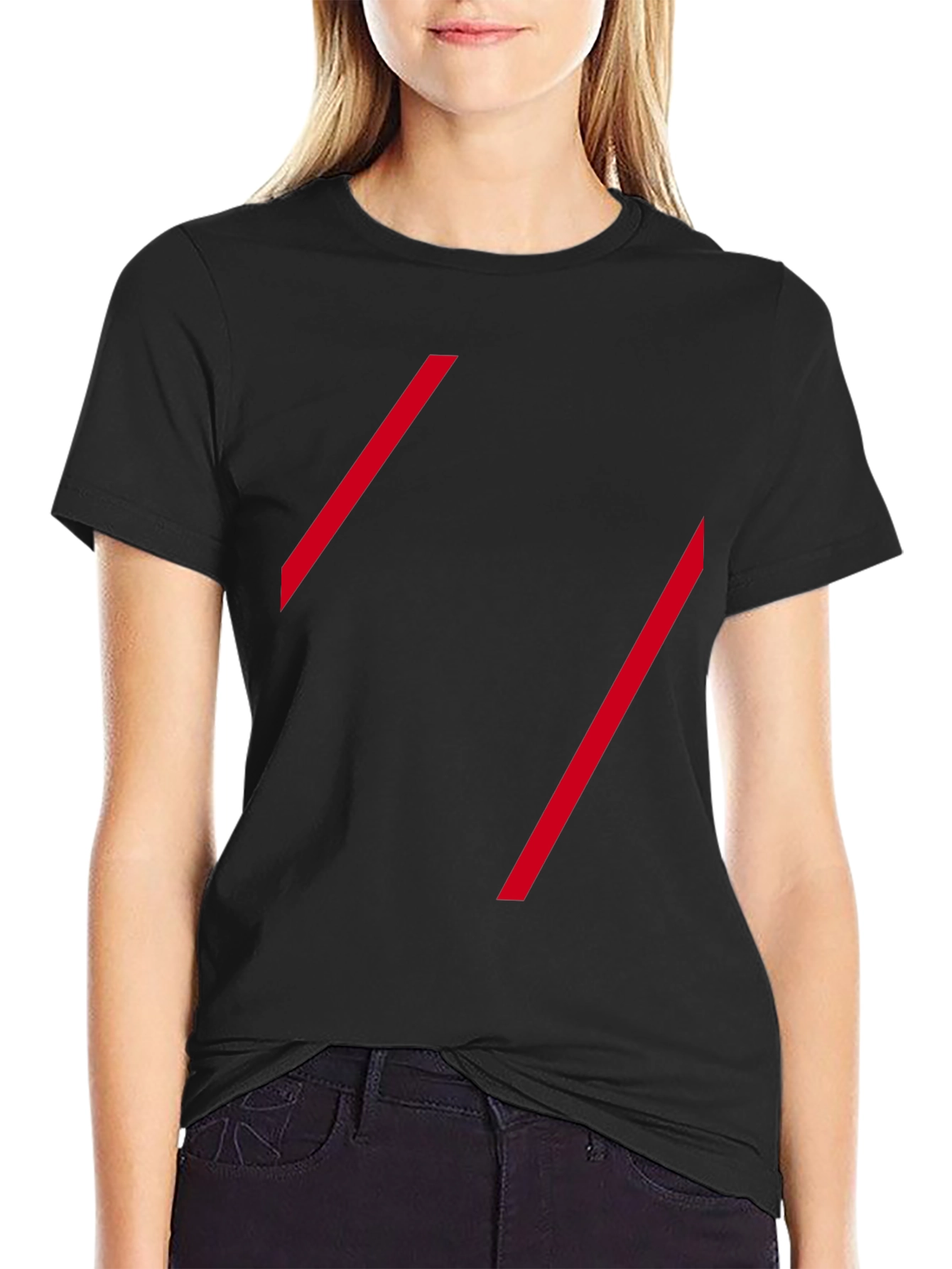Modern Black Tee with Red Diagonal Lines