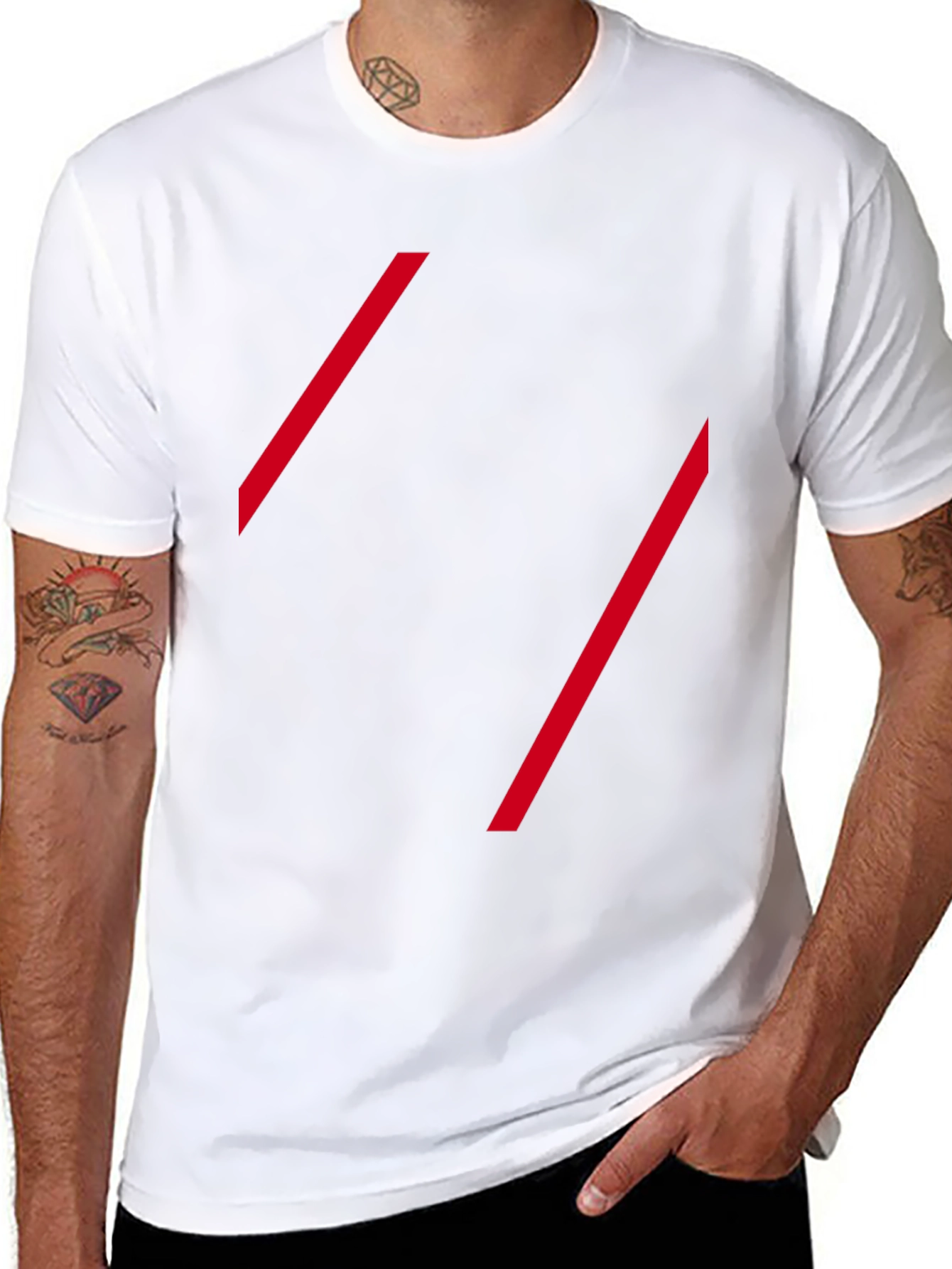 Modern Black Tee with Red Diagonal Lines