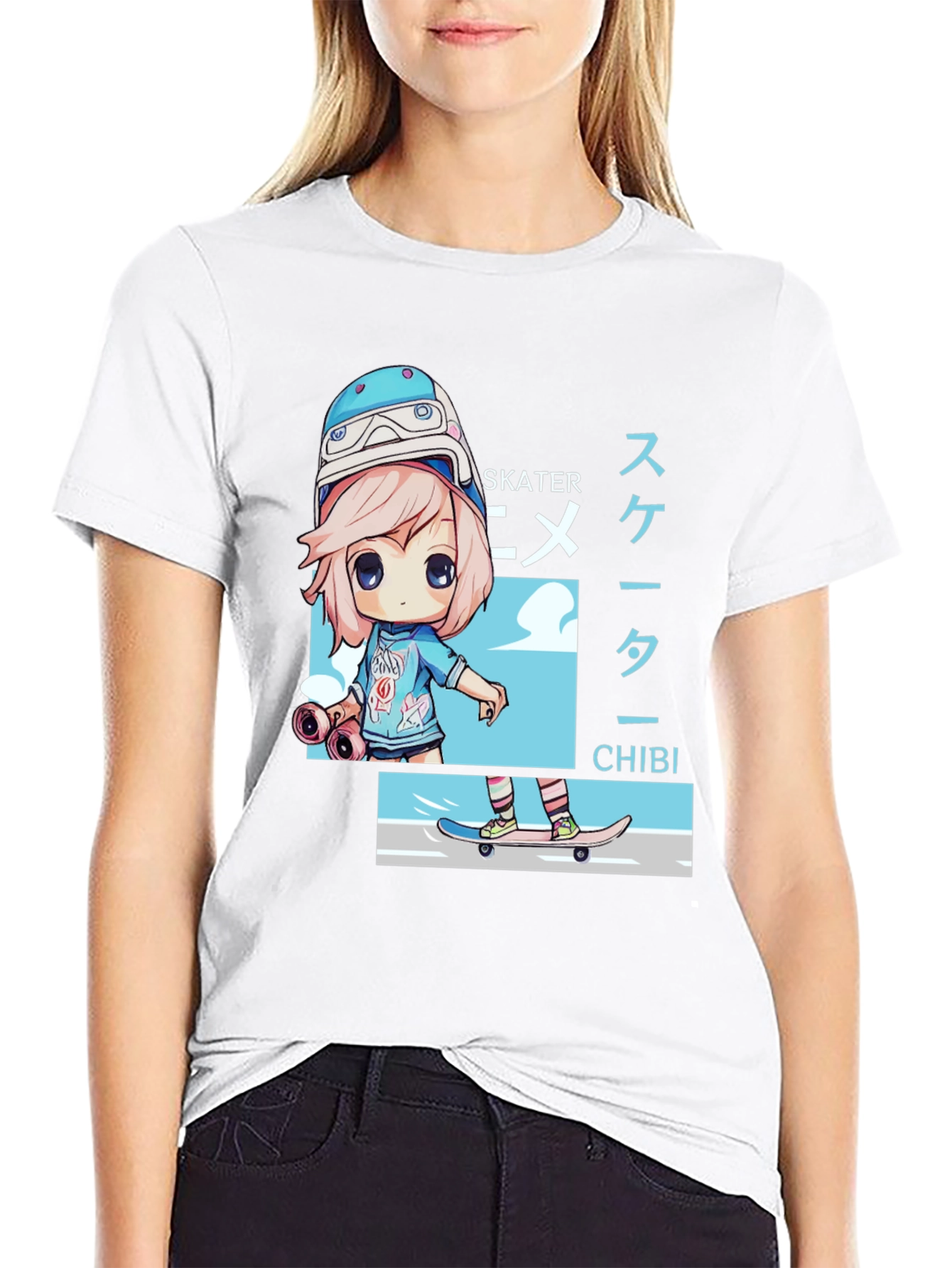 Anime Skater Chibi Black T-Shirt