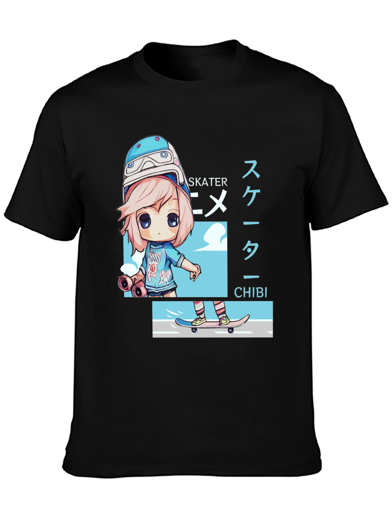 Anime Skater Chibi Black T-Shirt