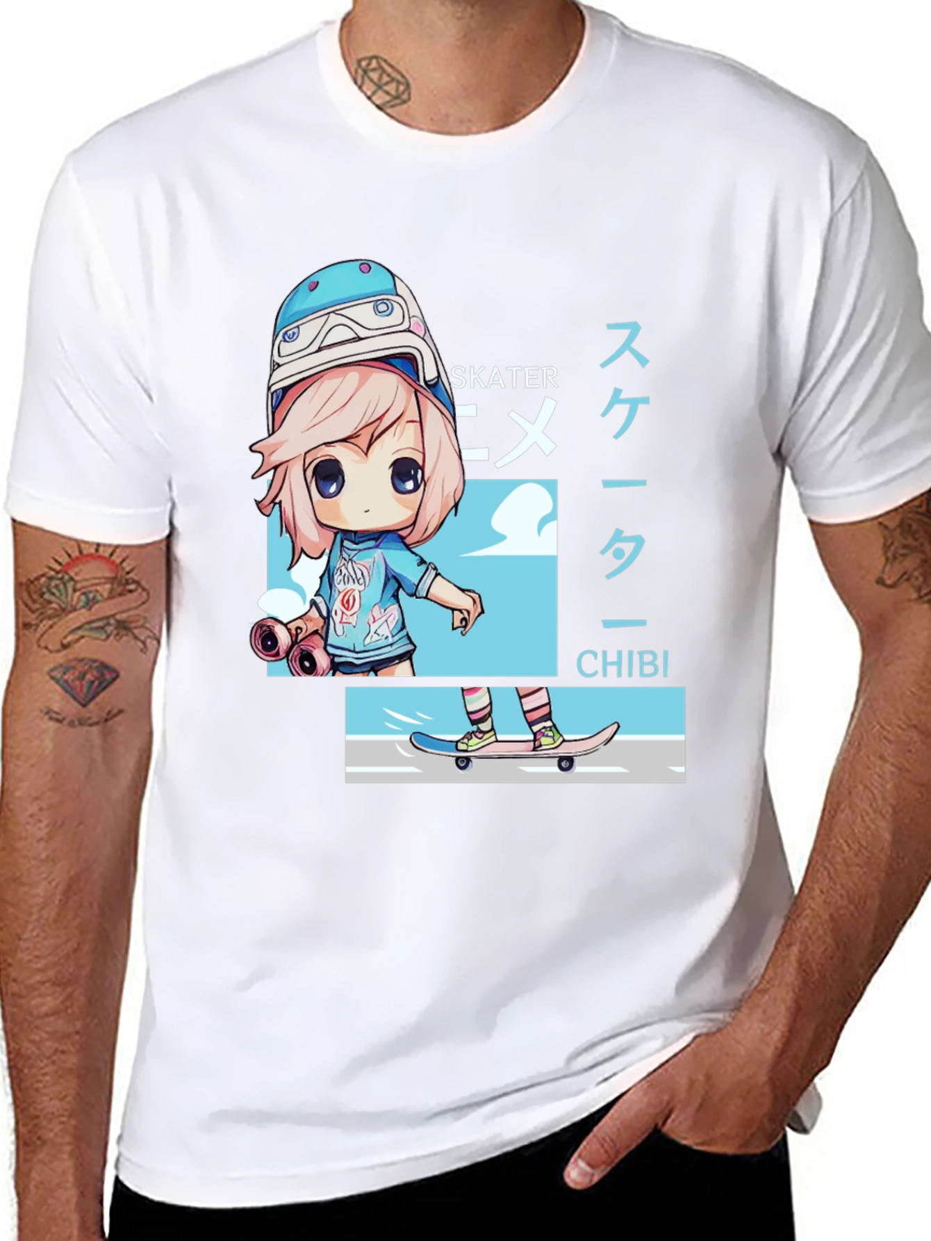 Anime Skater Chibi Black T-Shirt
