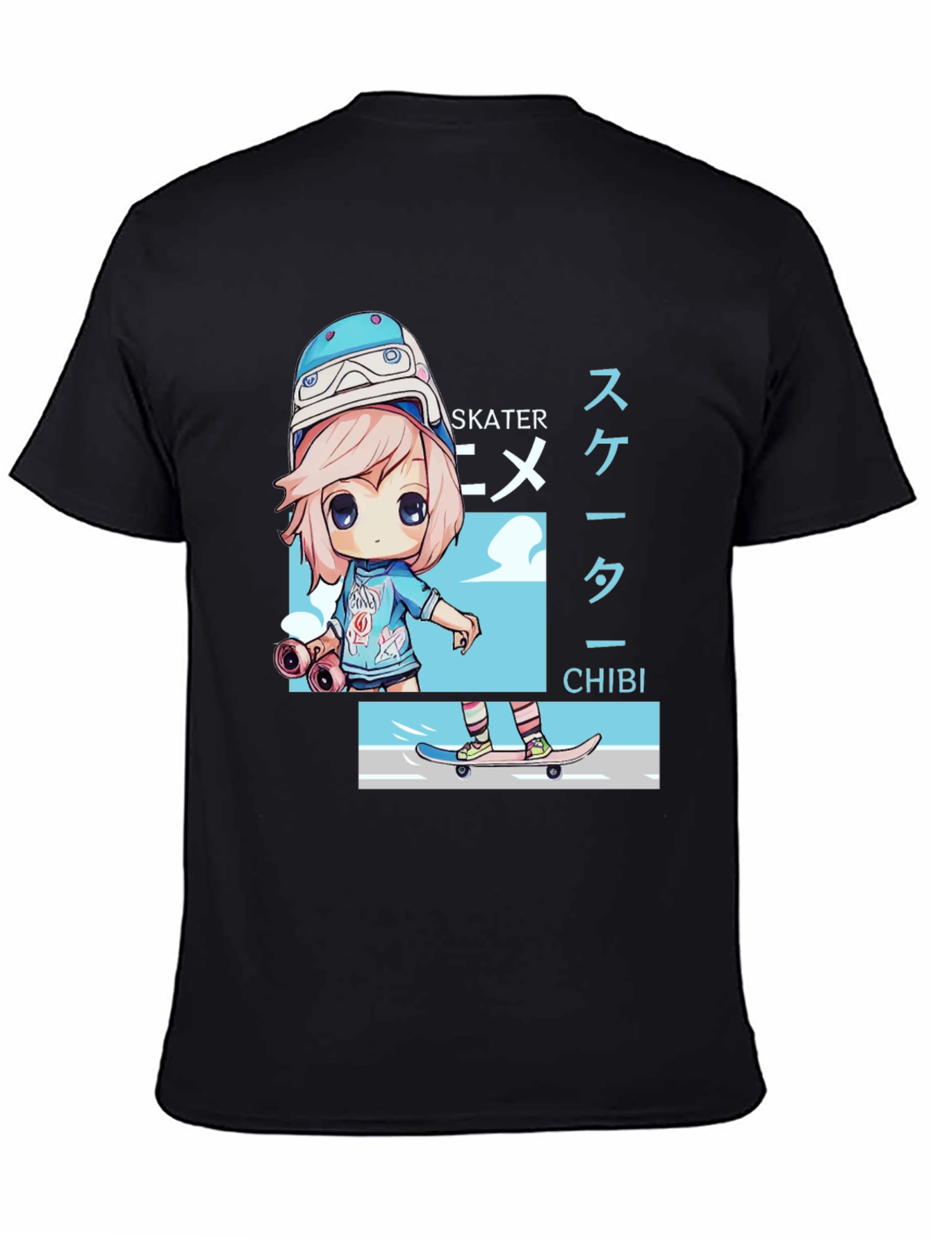 Anime Skater Chibi Black T-Shirt