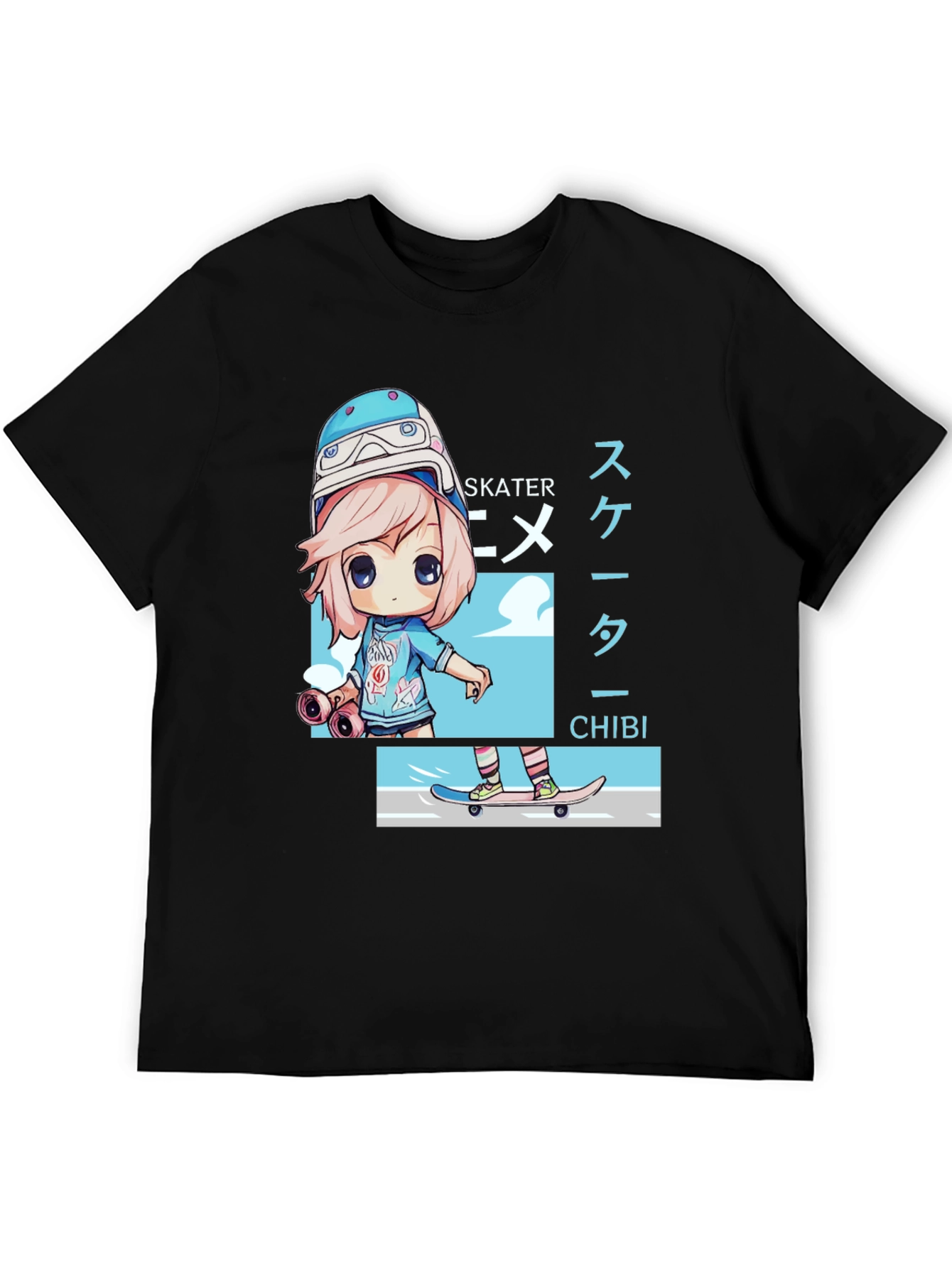 Anime Skater Chibi Black T-Shirt