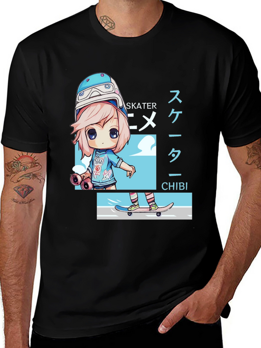 Anime Skater Chibi Black T-Shirt