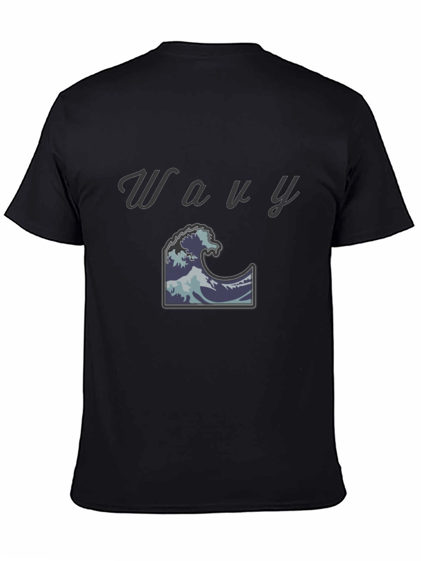 Wavy Wave Design Black T-Shirt