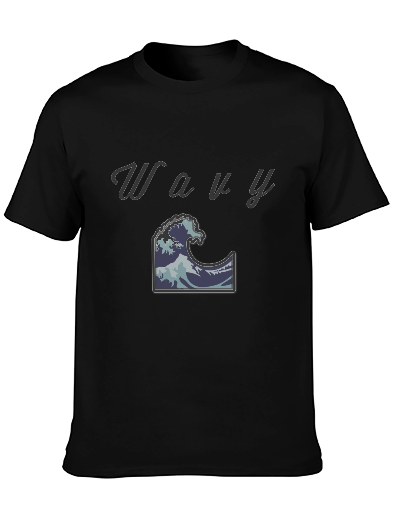 Wavy Wave Design Black T-Shirt