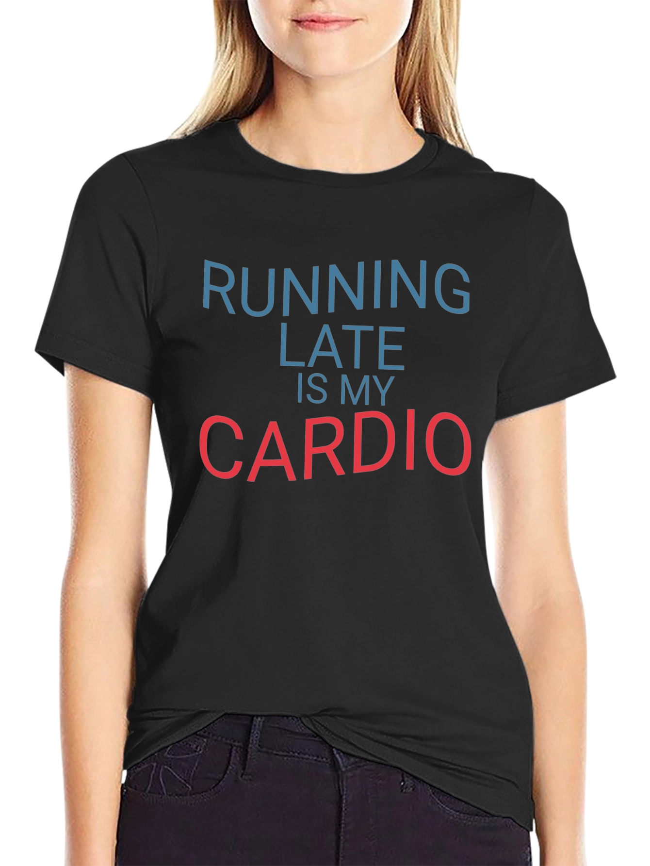 Funny Running Late Cardio Black T-Shirt