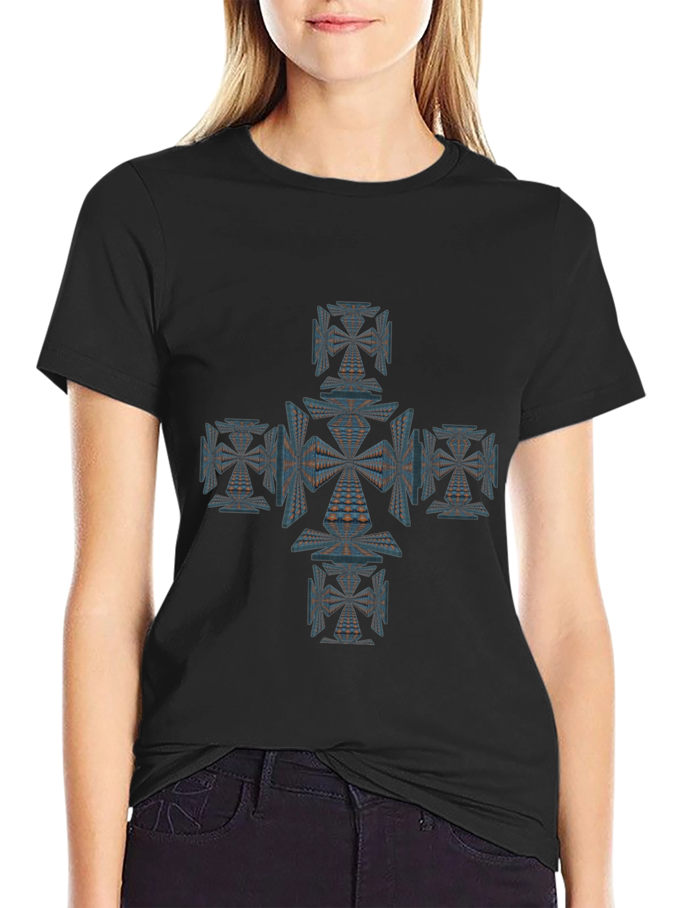 Geometric Cross Graphic Tee - Unique Design