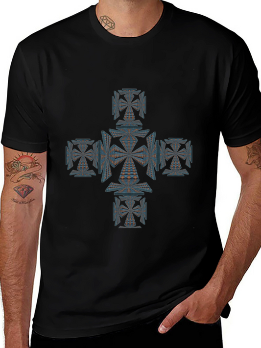 Geometric Cross Graphic Tee - Unique Design