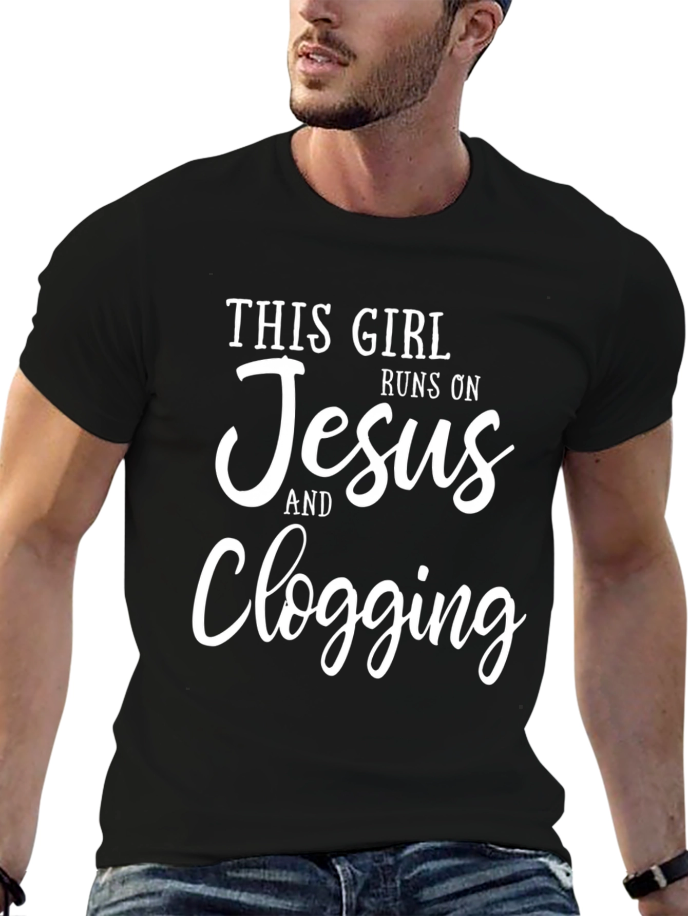 This Girl Runs on Jesus and Clogging Black T-Shirt