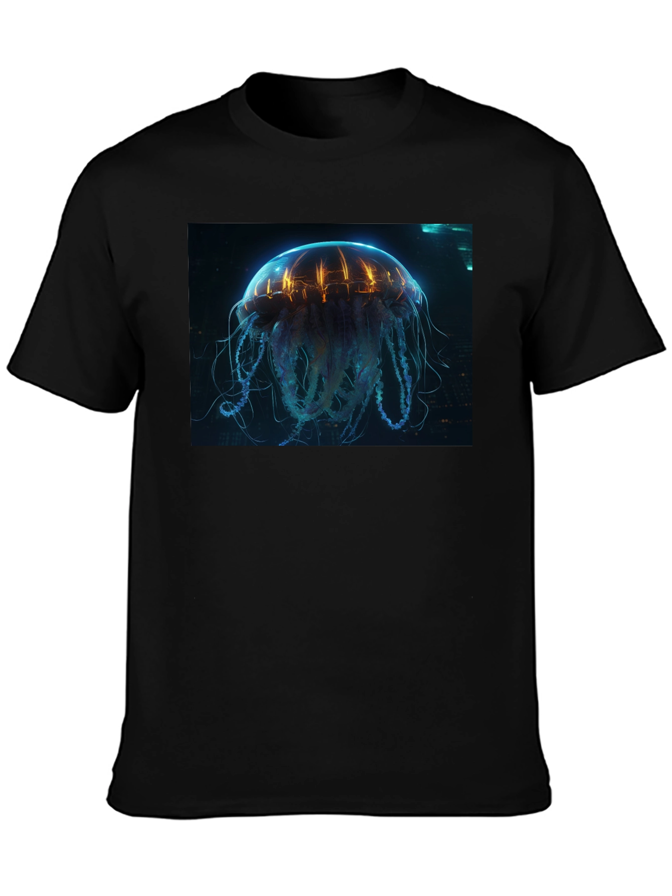 Cyberpunk Jellyfish Graphic Tee - Black Cotton