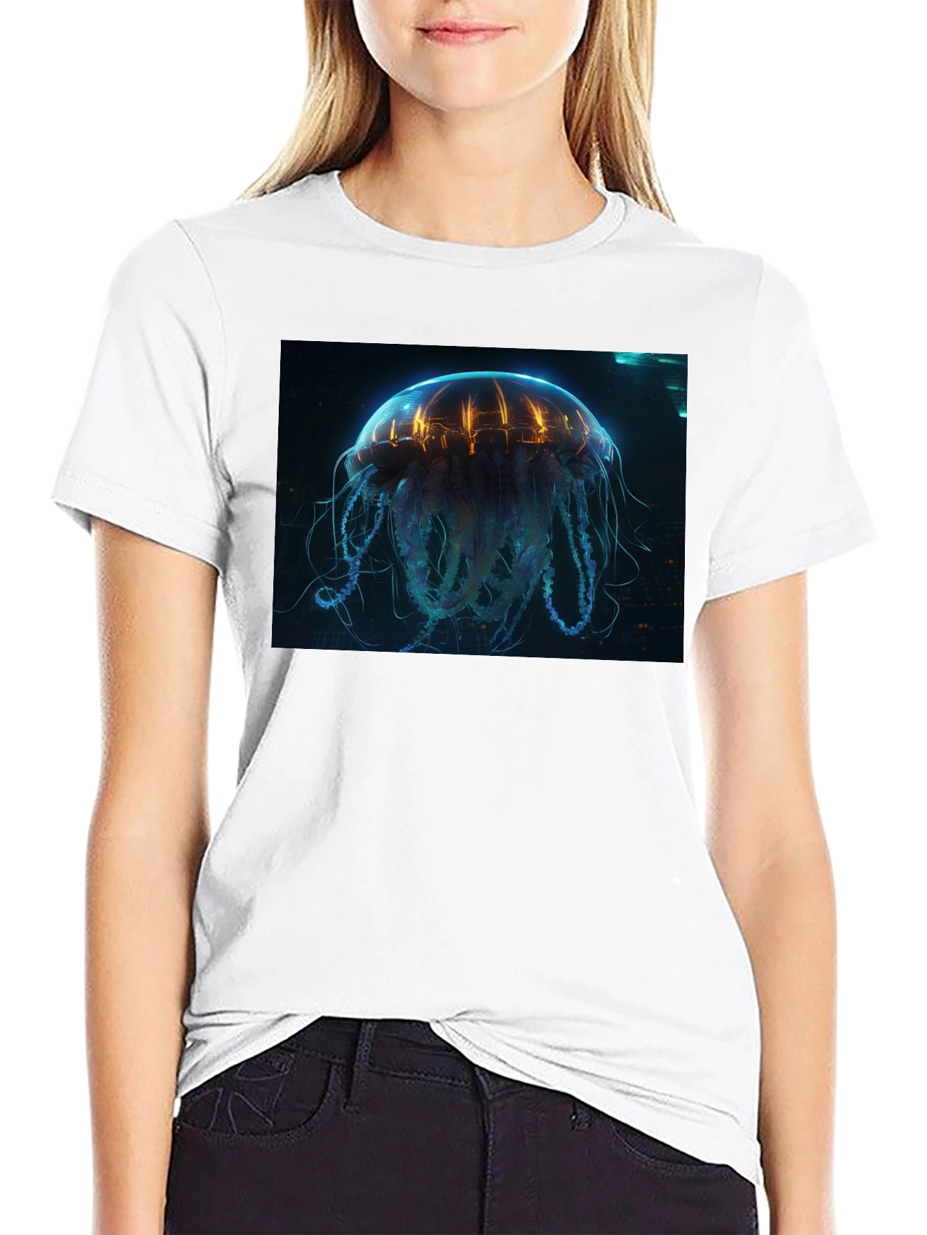 Cyberpunk Jellyfish Graphic Tee - Black Cotton