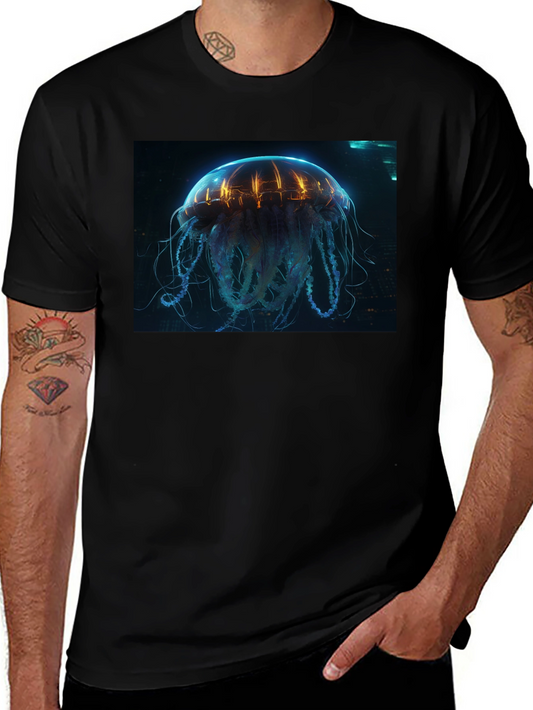 Cyberpunk Jellyfish Graphic Tee - Black Cotton