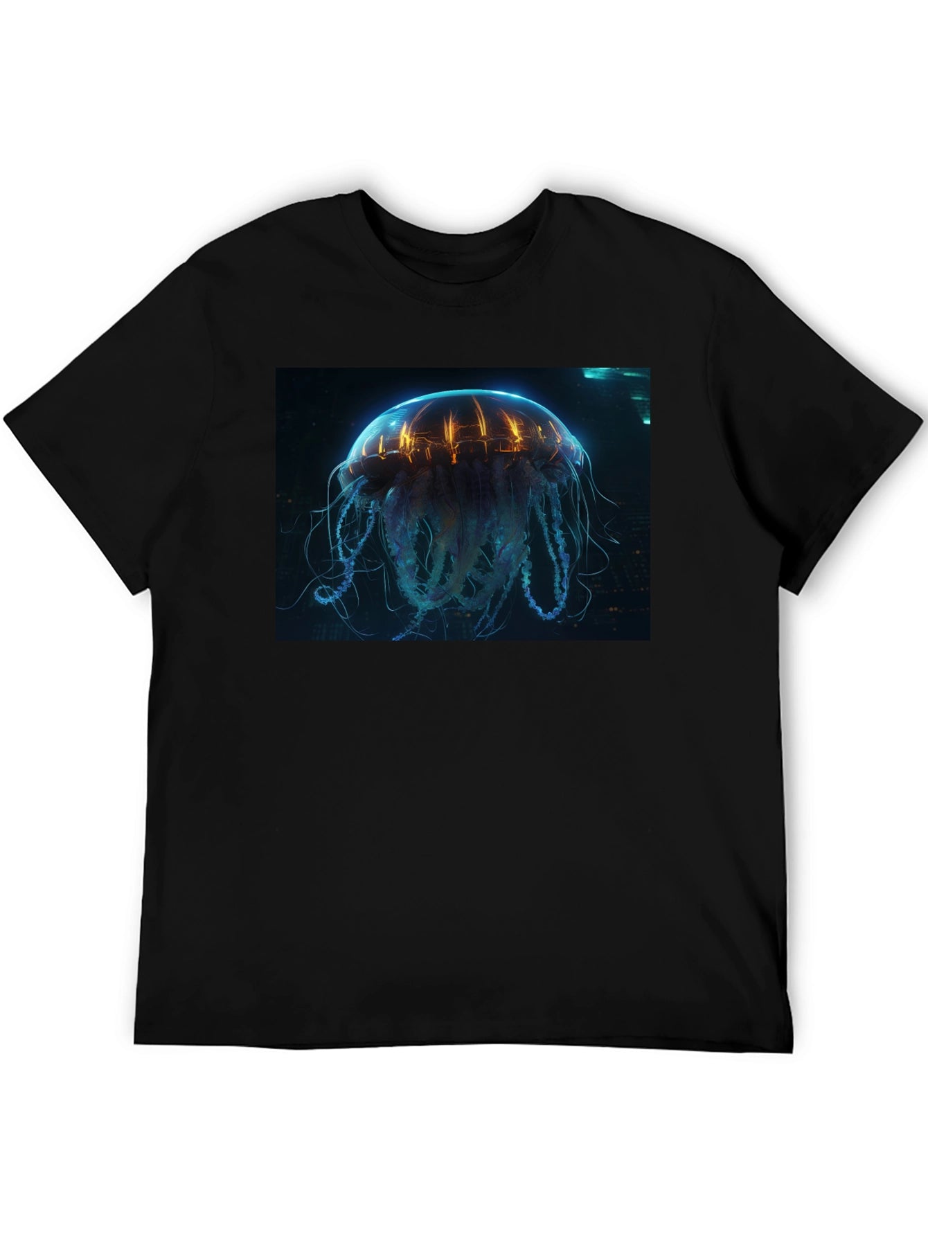 Cyberpunk Jellyfish Graphic Tee - Black Cotton