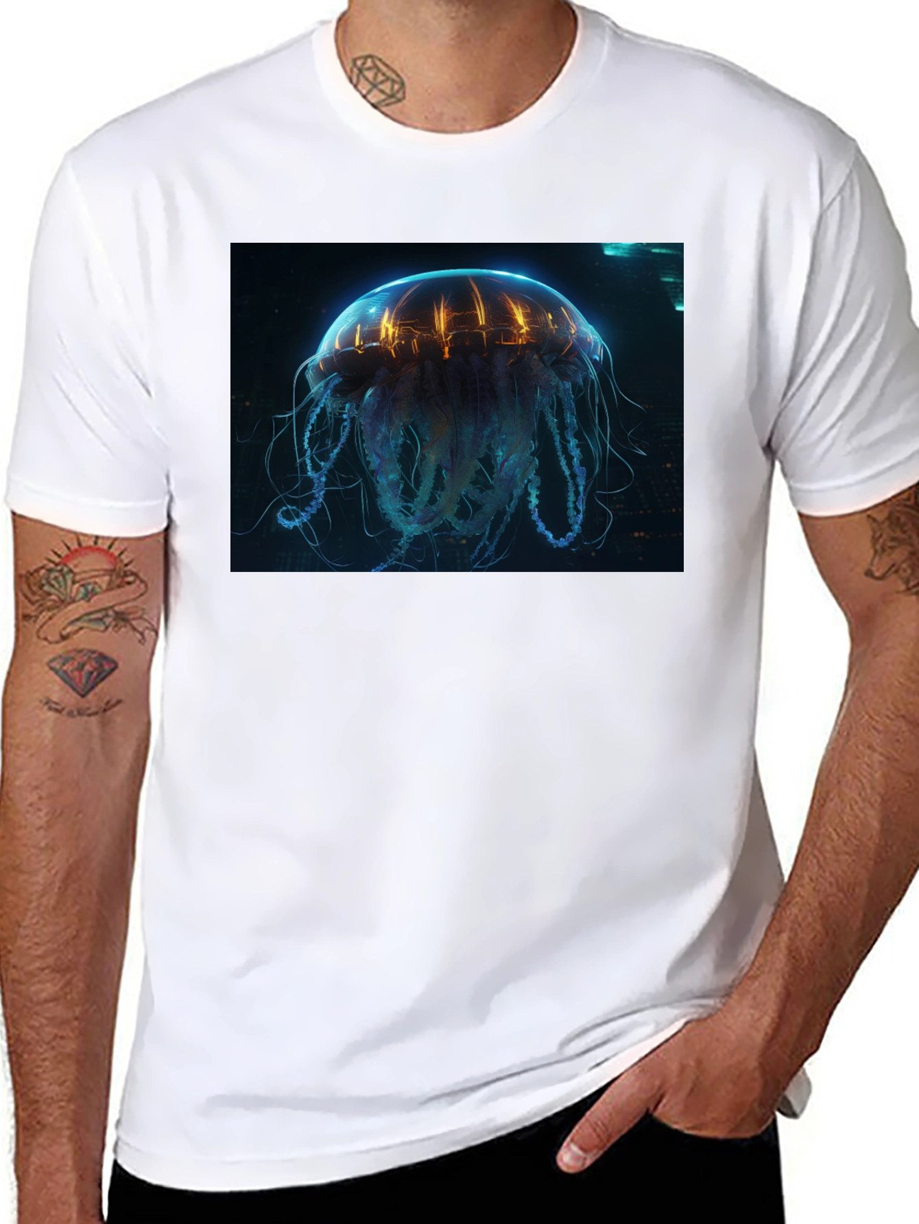 Cyberpunk Jellyfish Graphic Tee - Black Cotton