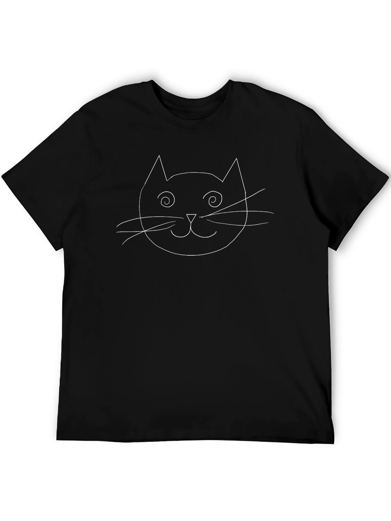 Funny Cat Face Graphic Tee - Black Cotton T-Shirt