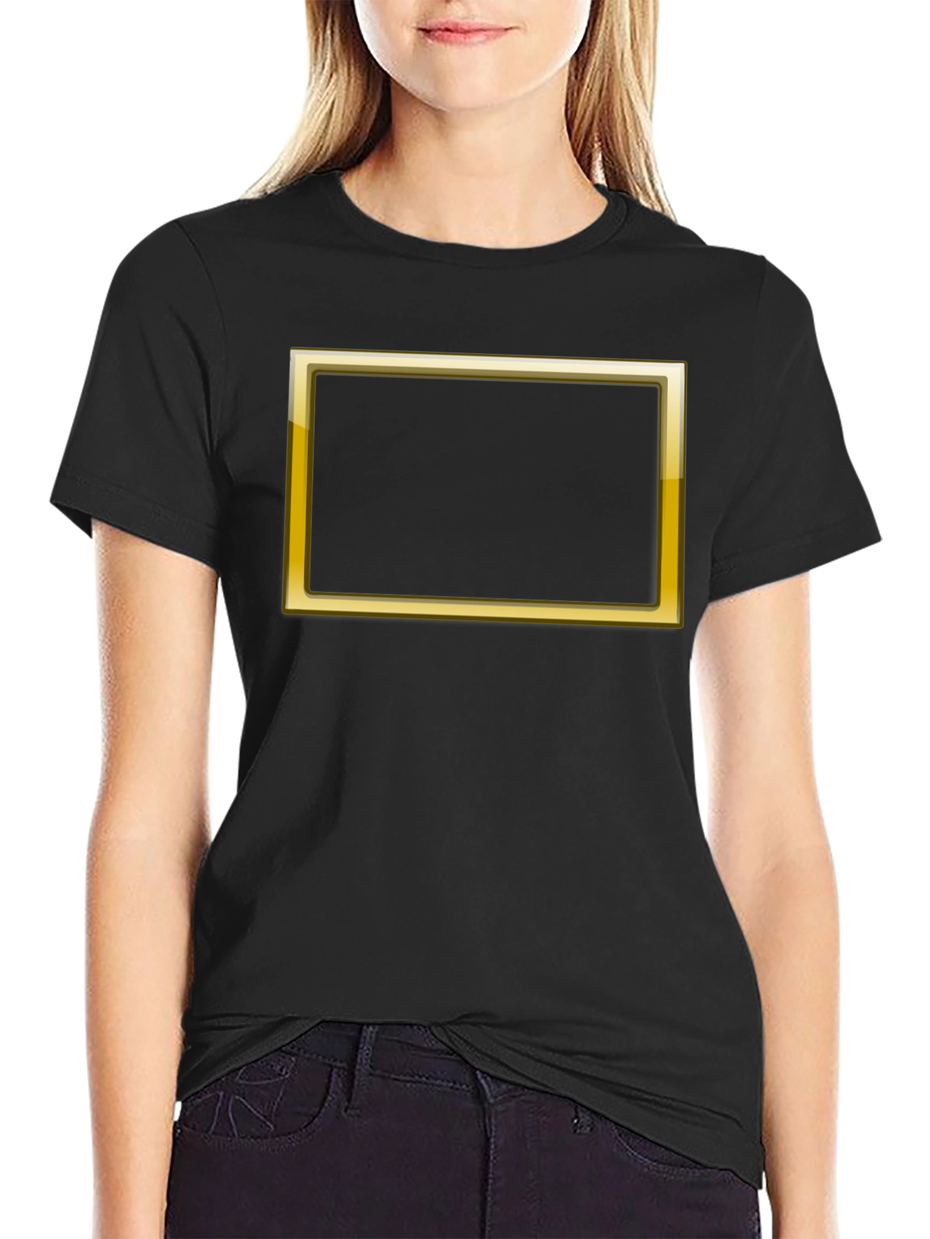 Black Graphic Tee with Gold Border Design