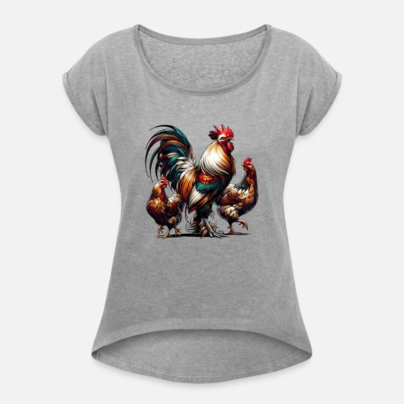 magnificent colorful rooster with two hens