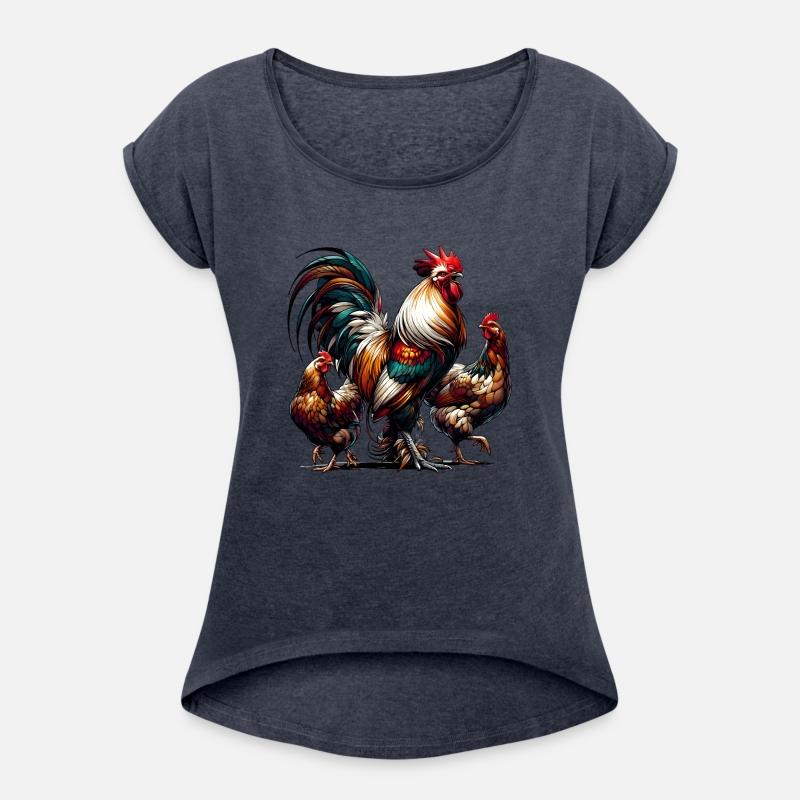 magnificent colorful rooster with two hens