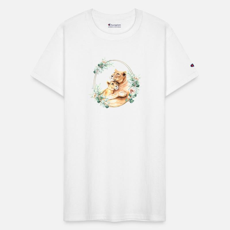 Mommy and Baby Lion in a Floral Gold Wreath Frame