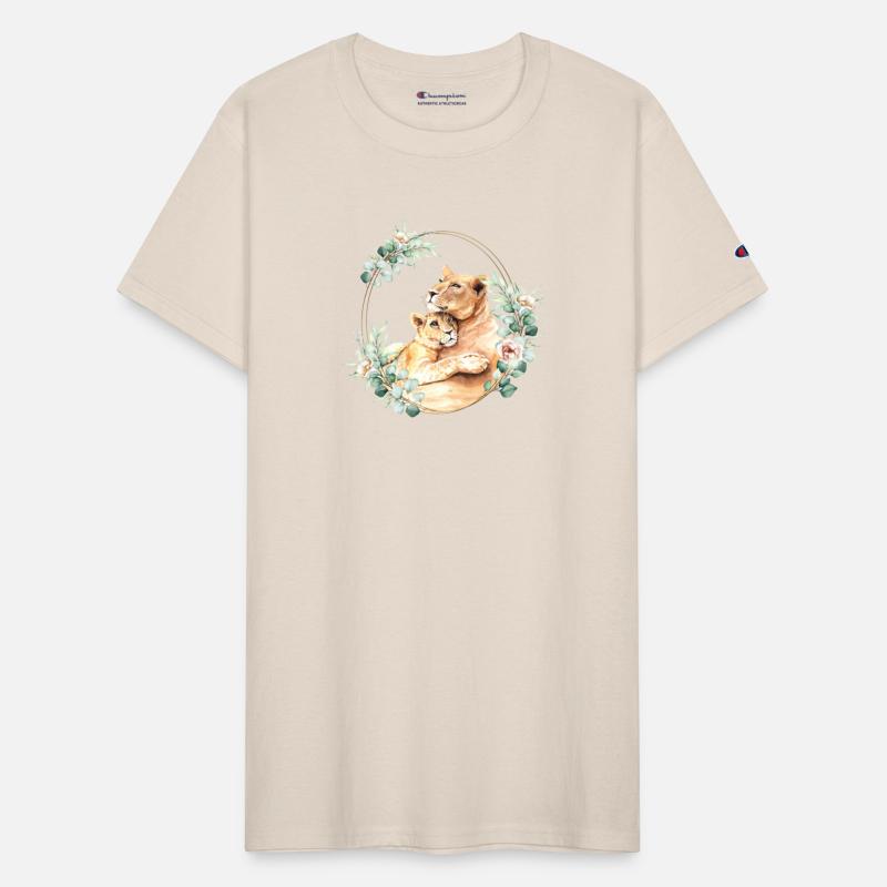 Mommy and Baby Lion in a Floral Gold Wreath Frame