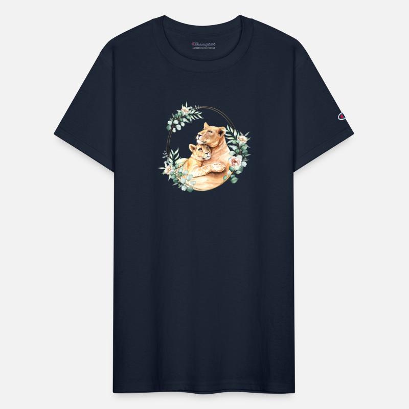 Mommy and Baby Lion in a Floral Gold Wreath Frame
