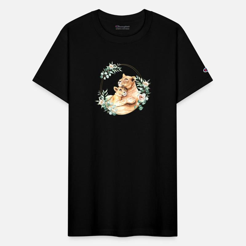 Mommy and Baby Lion in a Floral Gold Wreath Frame