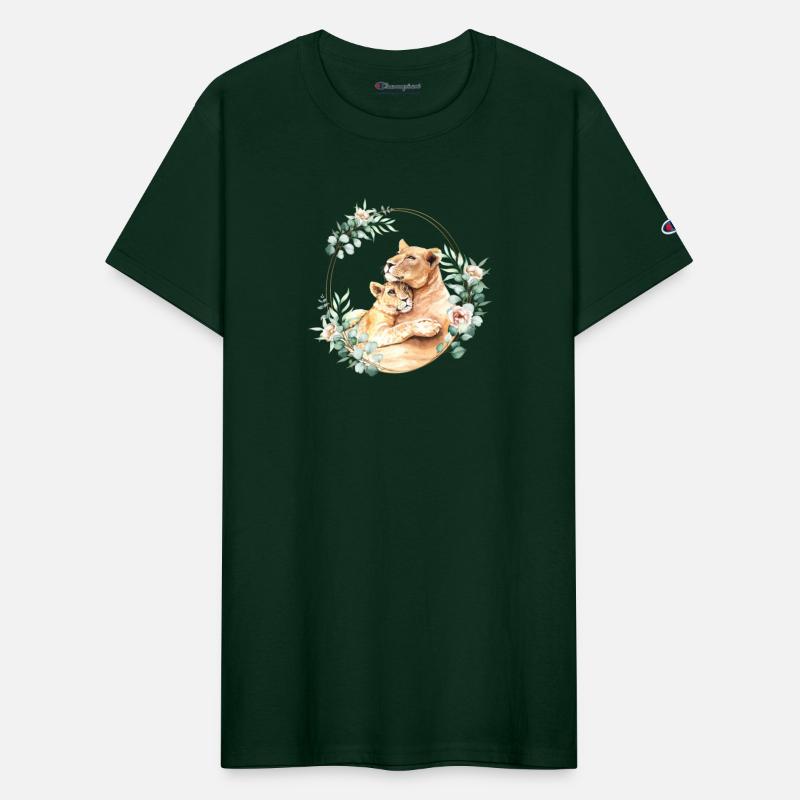 Mommy and Baby Lion in a Floral Gold Wreath Frame