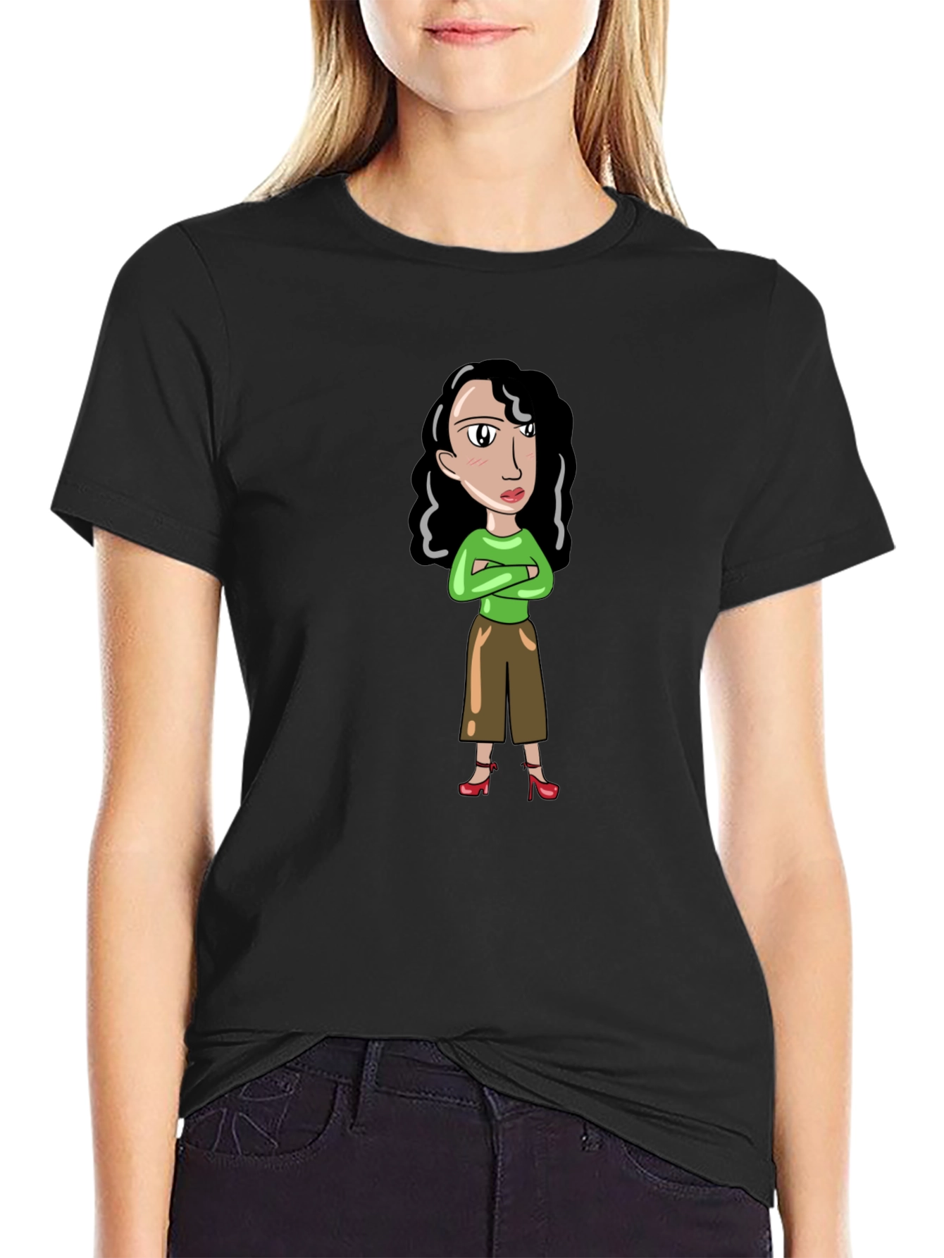 Cartoon Woman Graphic T-Shirt
