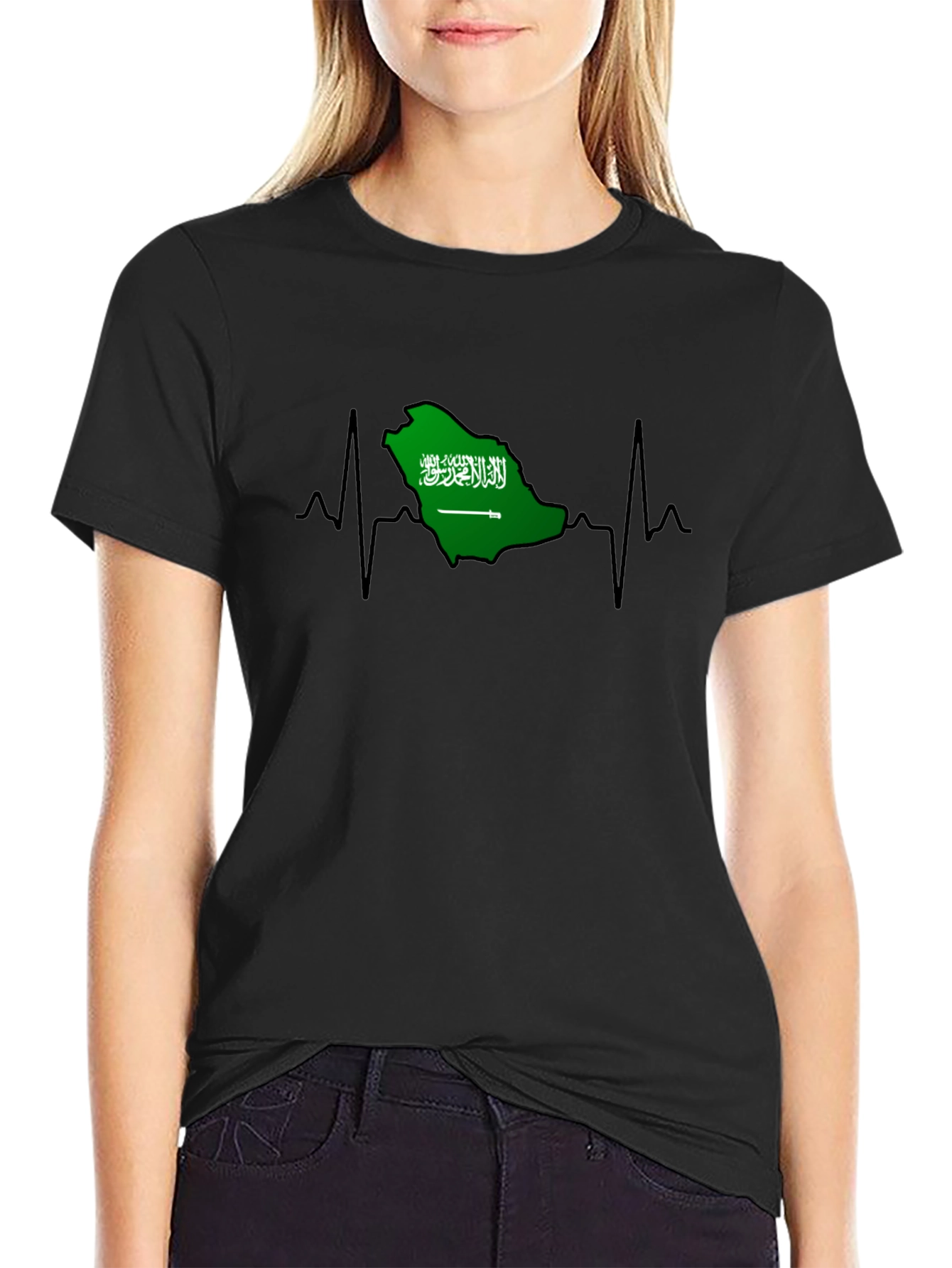 Saudi Arabia Heartbeat T-Shirt - Black