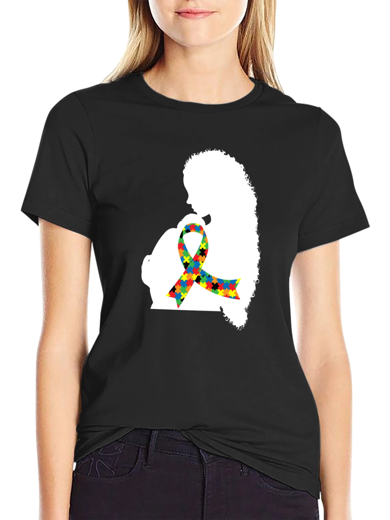 Autism Awareness T-Shirt - Puzzle Ribbon Design