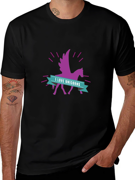 I Love Unicorns Graphic Tee - Black Cotton Blend