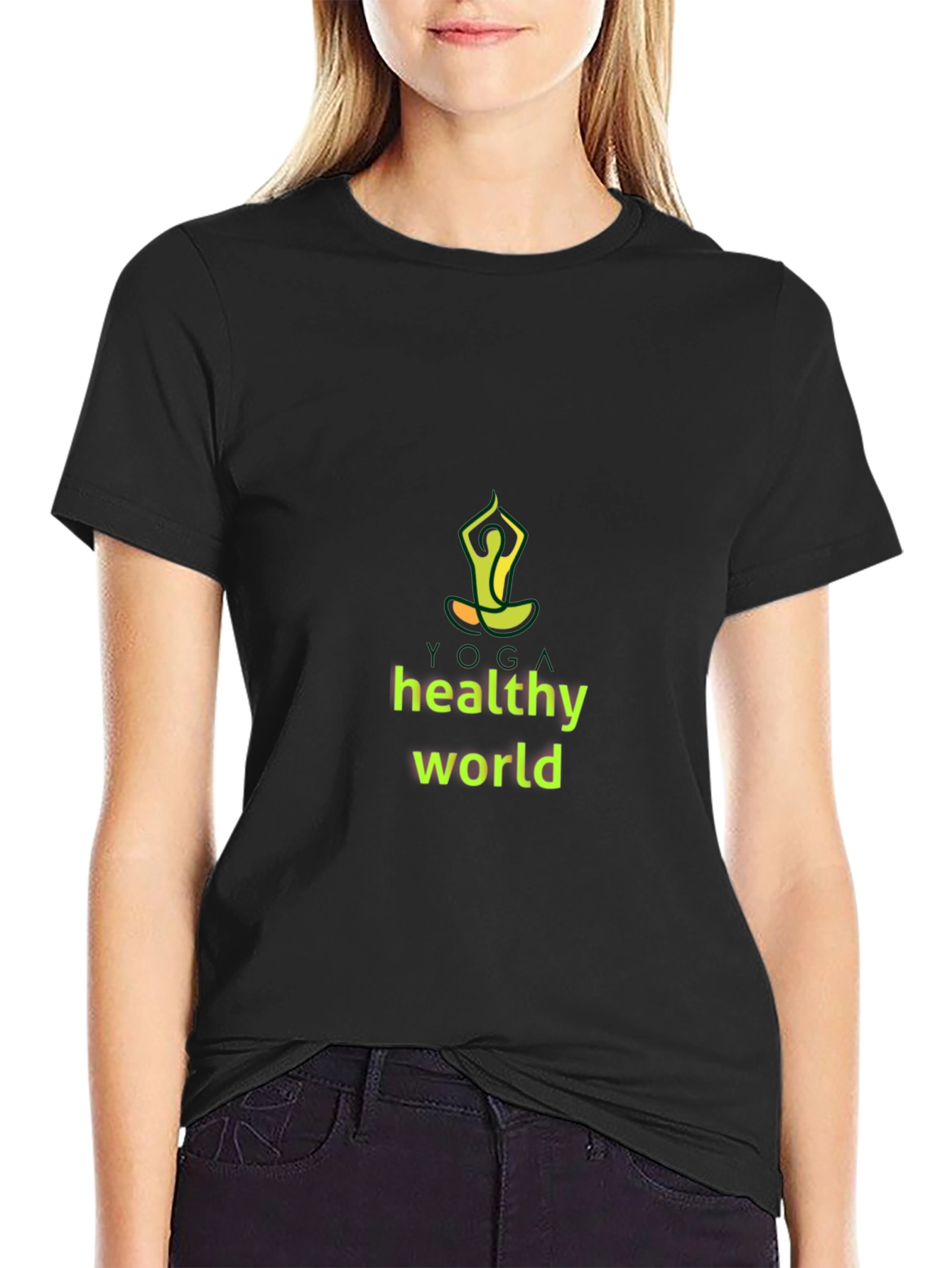 Yoga Healthy World Black T-Shirt