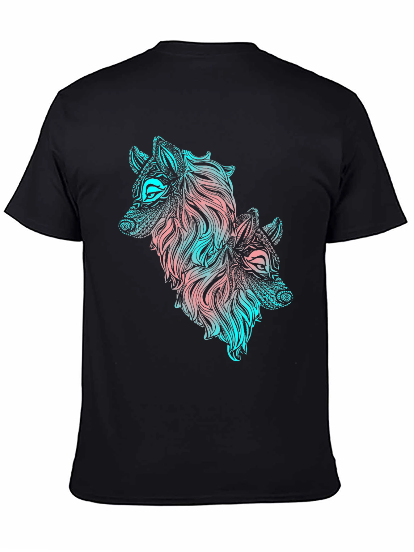 Two Wolves Graphic Print Black T-Shirt