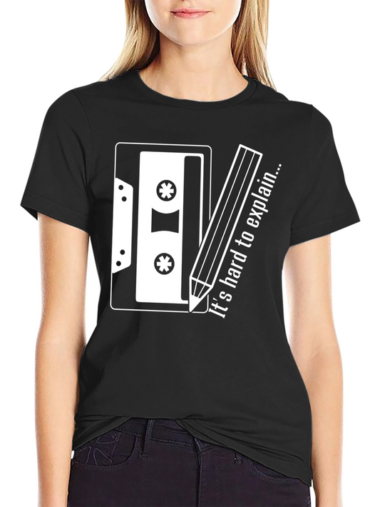 Retro Cassette & Pencil Graphic Tee - Its Hard to Explain