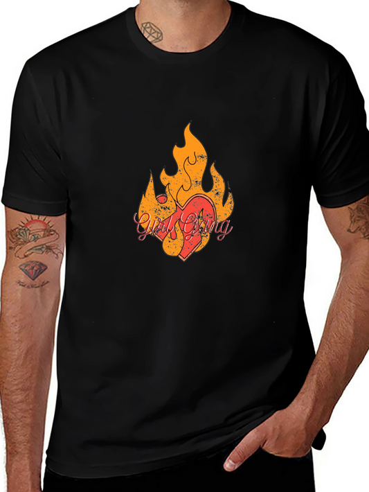 Fiery Heart Graphic Black T-Shirt