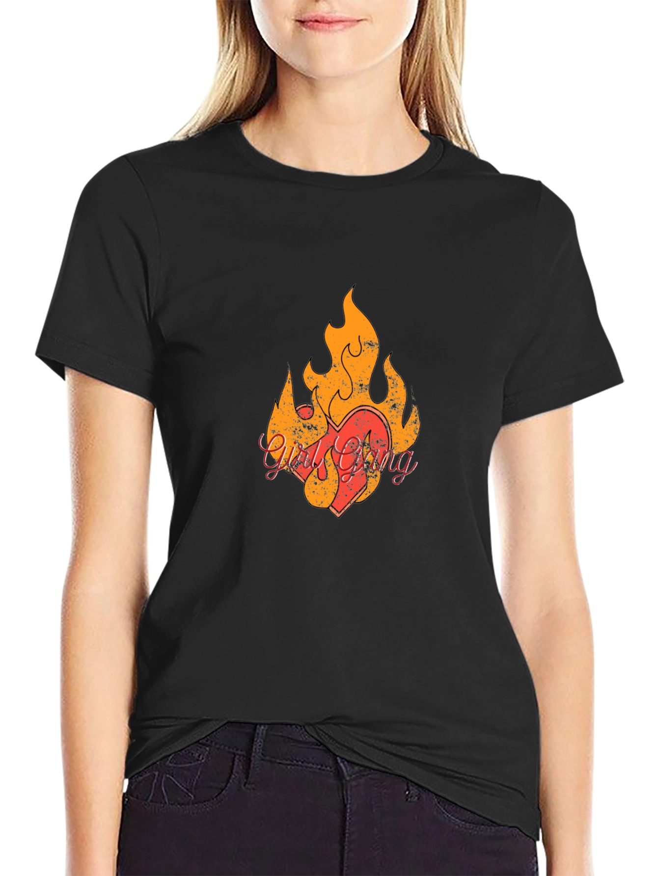 Fiery Heart Graphic Black T-Shirt