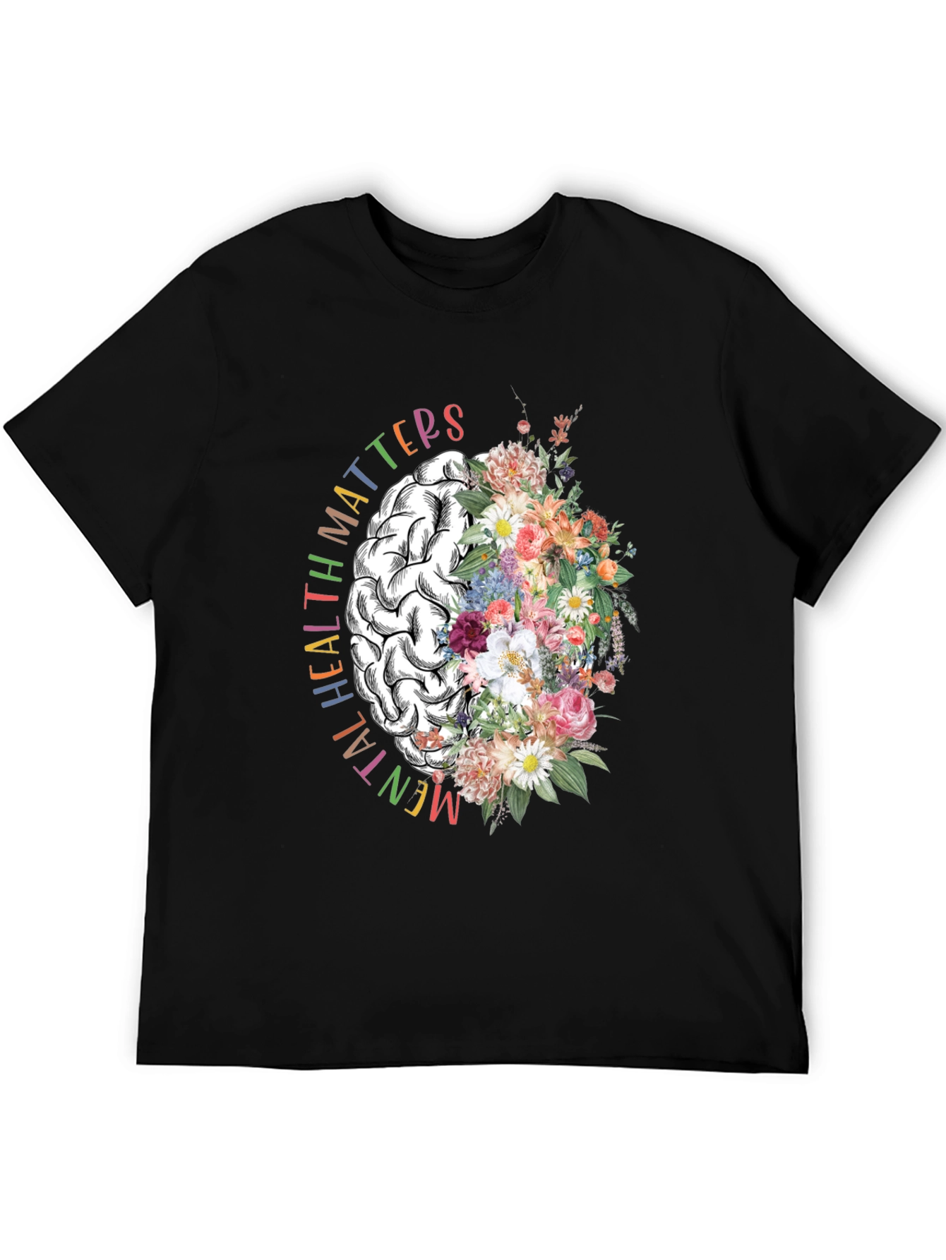 Mental Health Matters Floral Brain Graphic T-Shirt