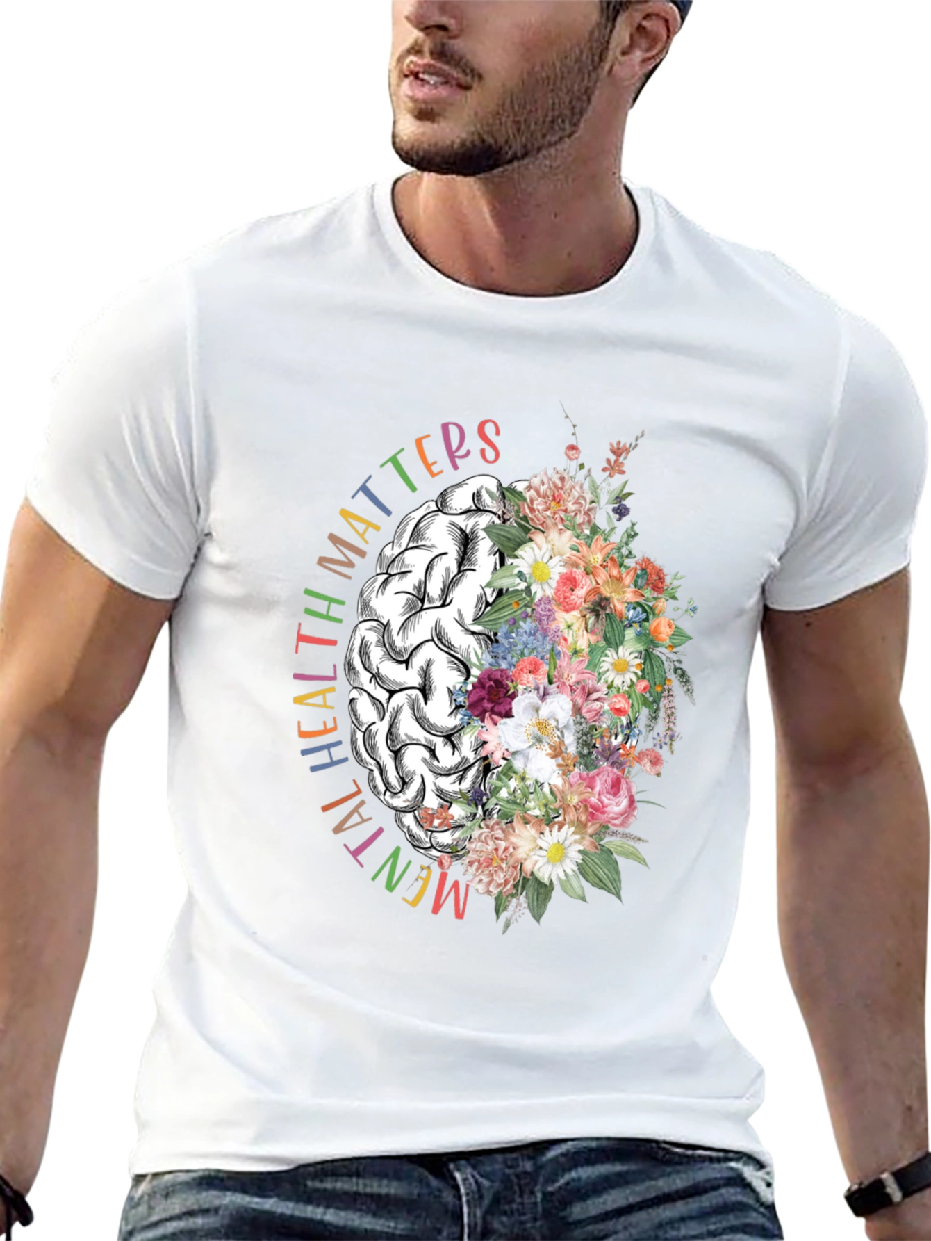 Mental Health Matters Floral Brain Graphic T-Shirt