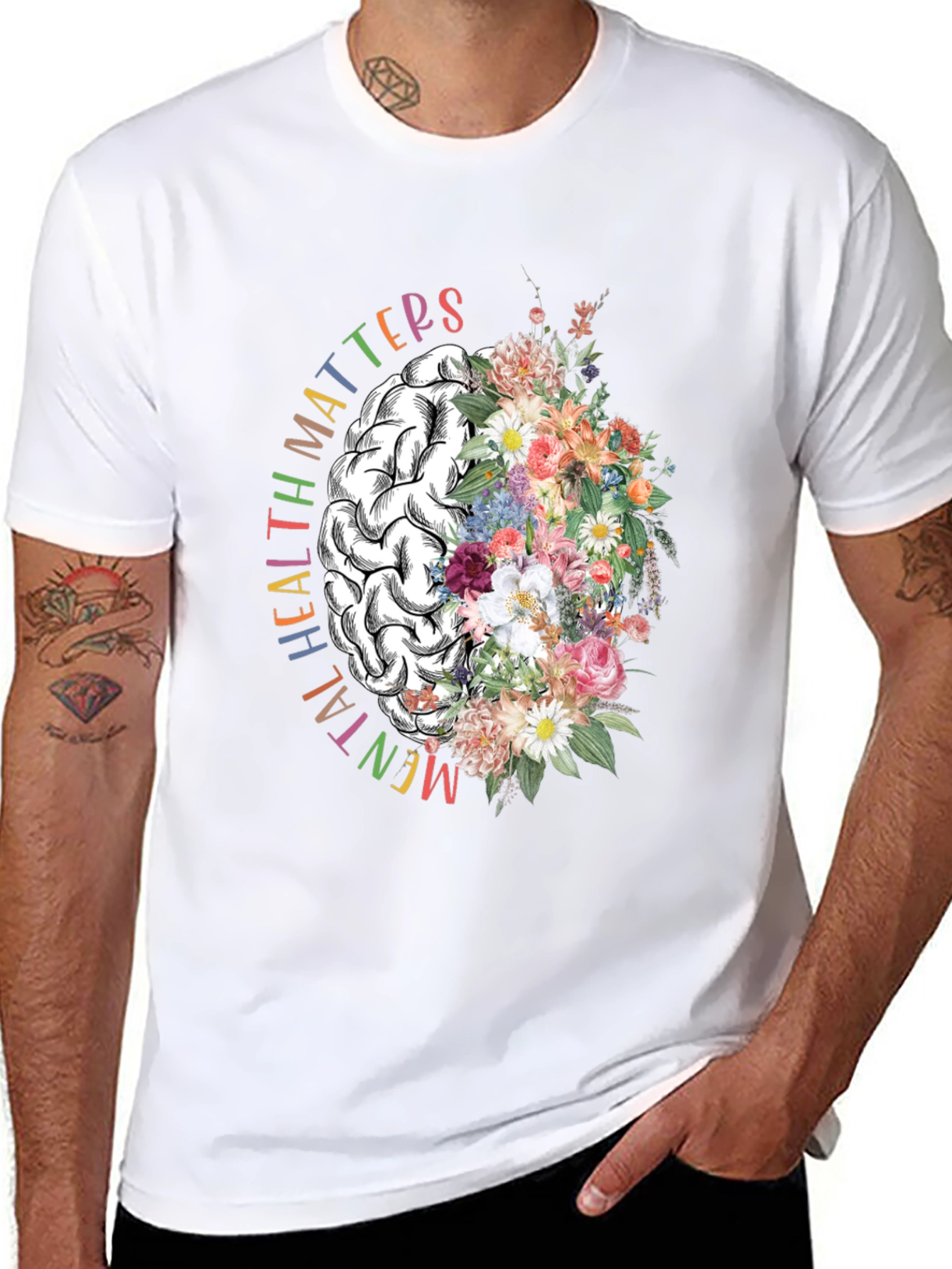 Mental Health Matters Floral Brain Graphic T-Shirt