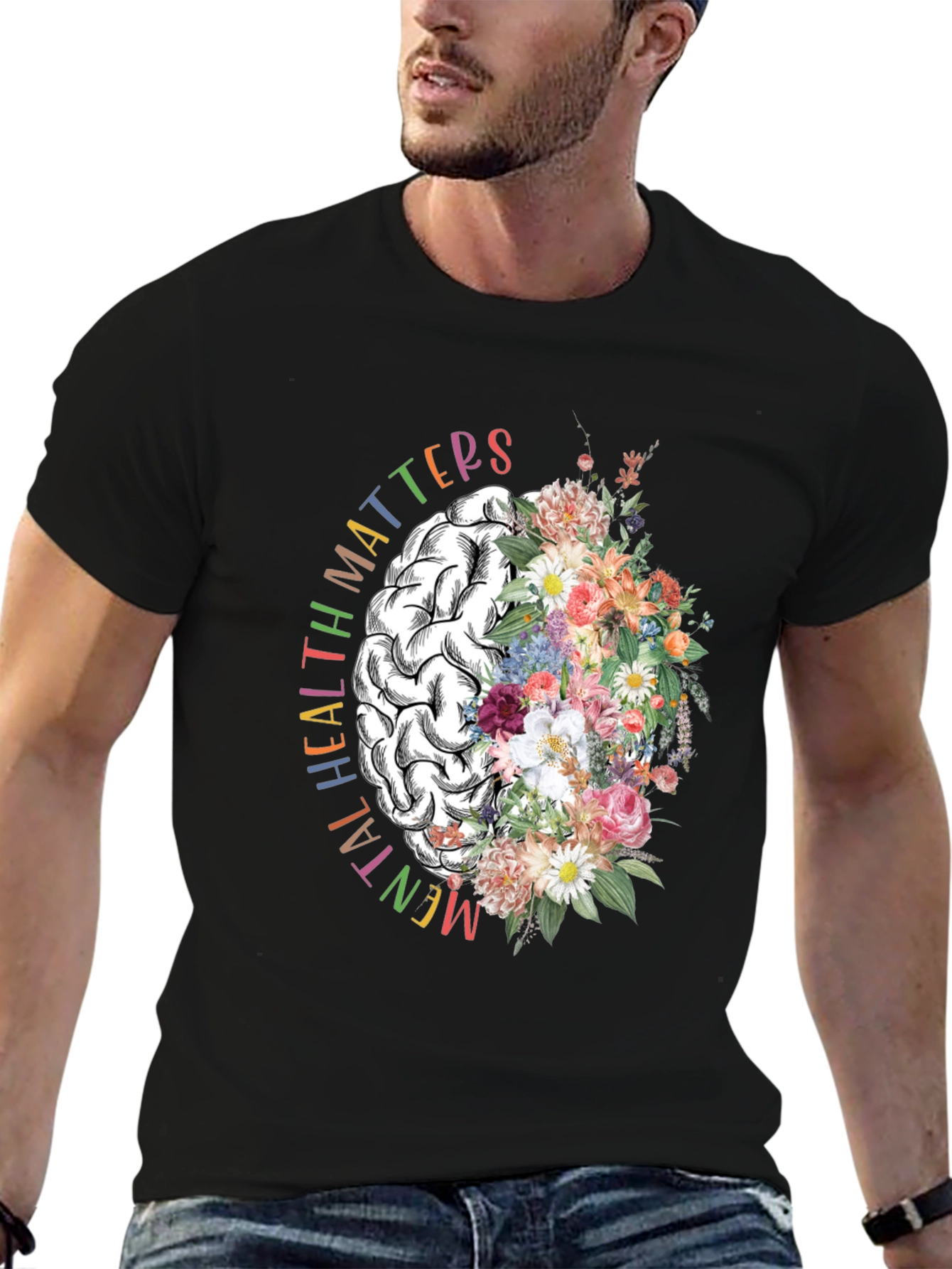 Mental Health Matters Floral Brain Graphic T-Shirt
