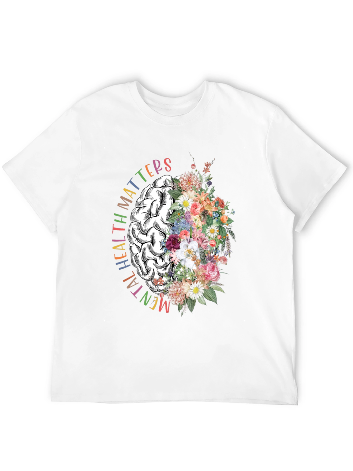 Mental Health Matters Floral Brain Graphic T-Shirt