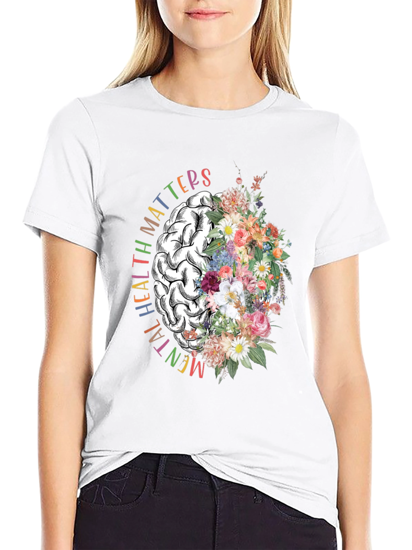 Mental Health Matters Floral Brain Graphic T-Shirt